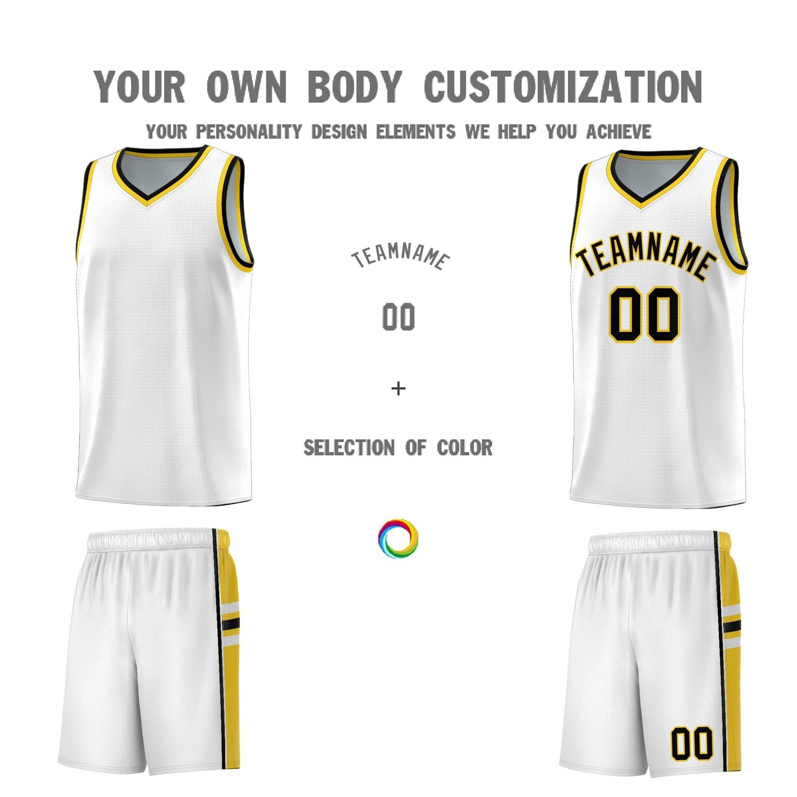 Custom Youth Basketball Jersey - White Gold Personalized Varsity Two-Tone Uniform