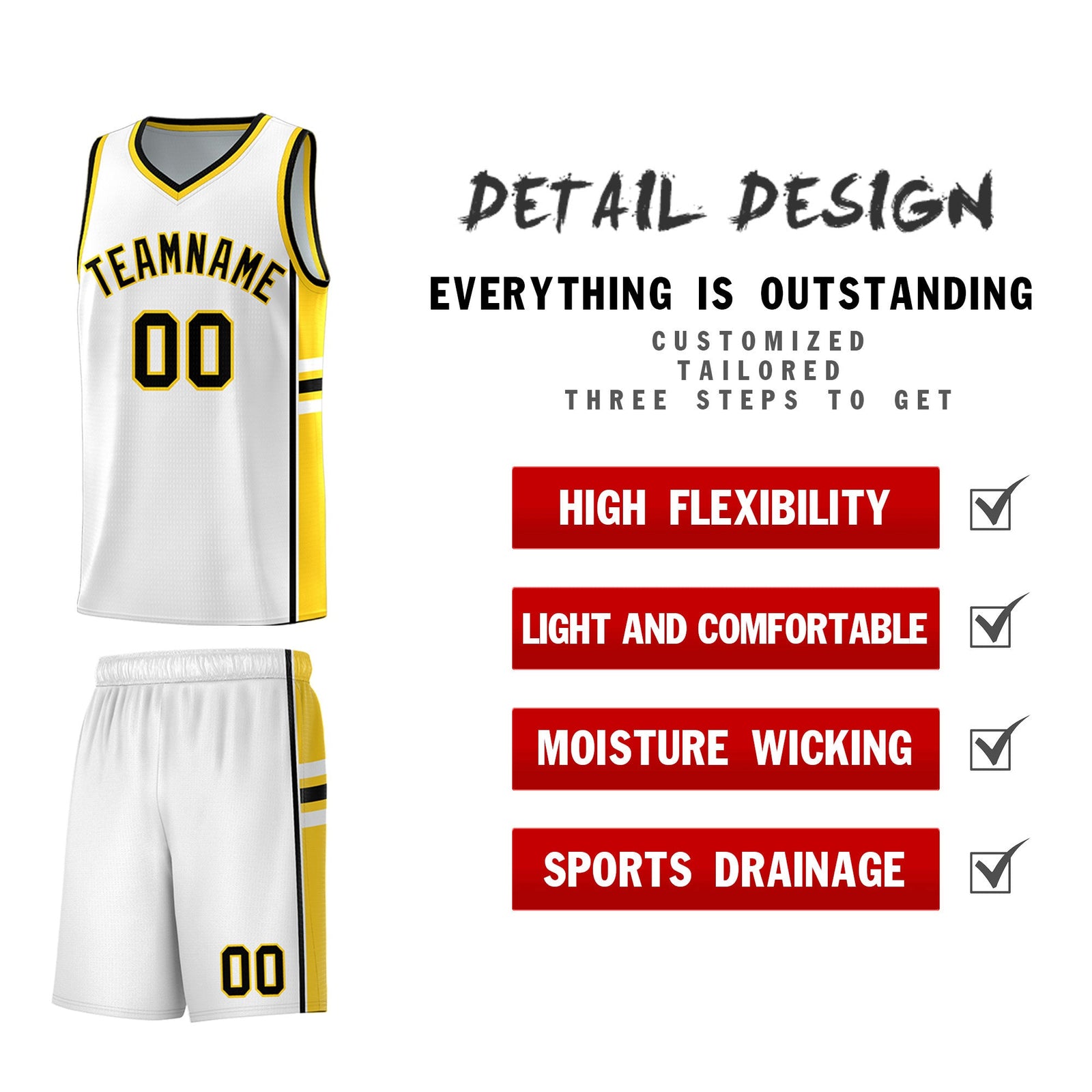Custom Youth Basketball Jersey - White Gold Personalized Varsity Two-Tone Uniform
