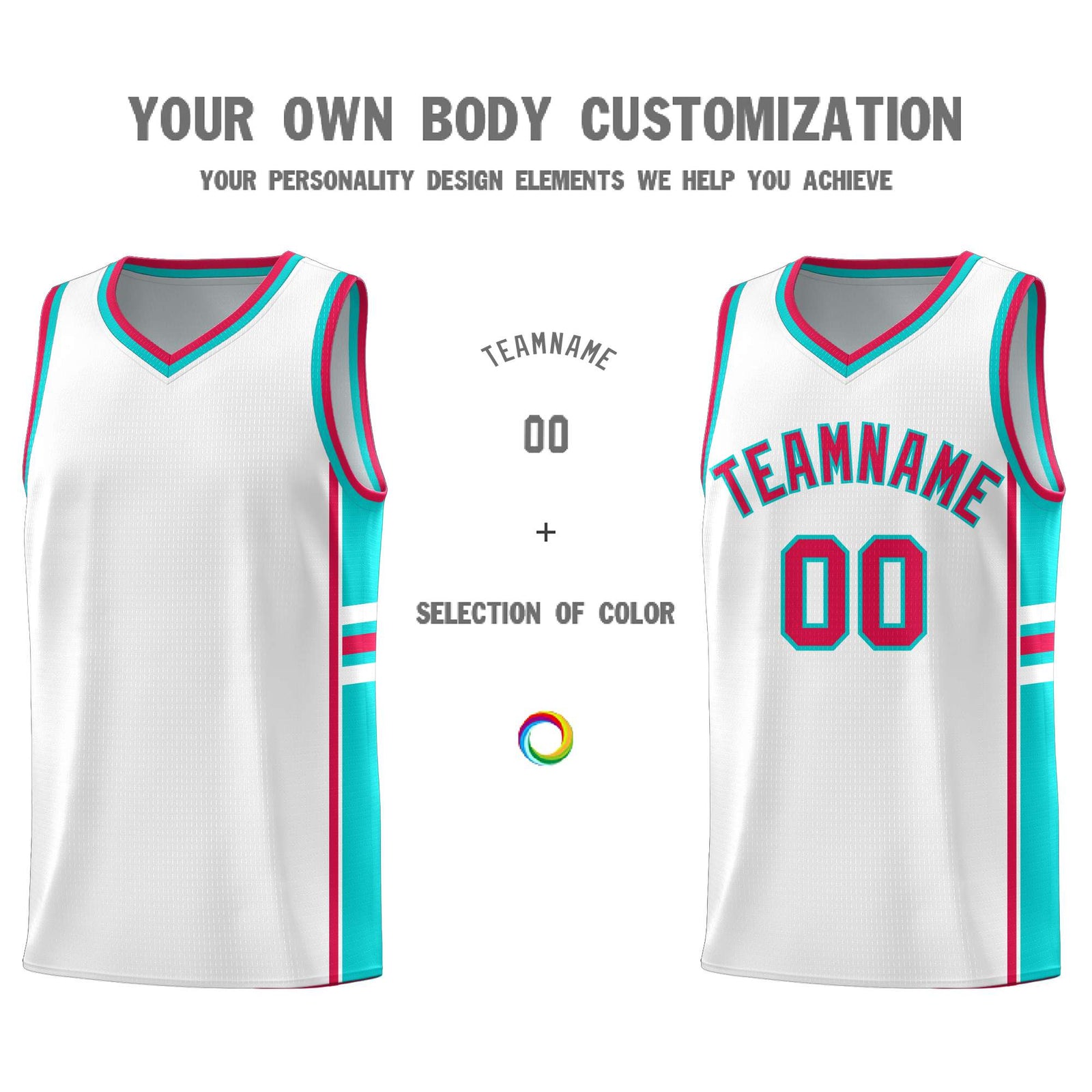 Custom Youth Basketball Jersey - White Aqua Personalized Varsity Two-Tone Uniform