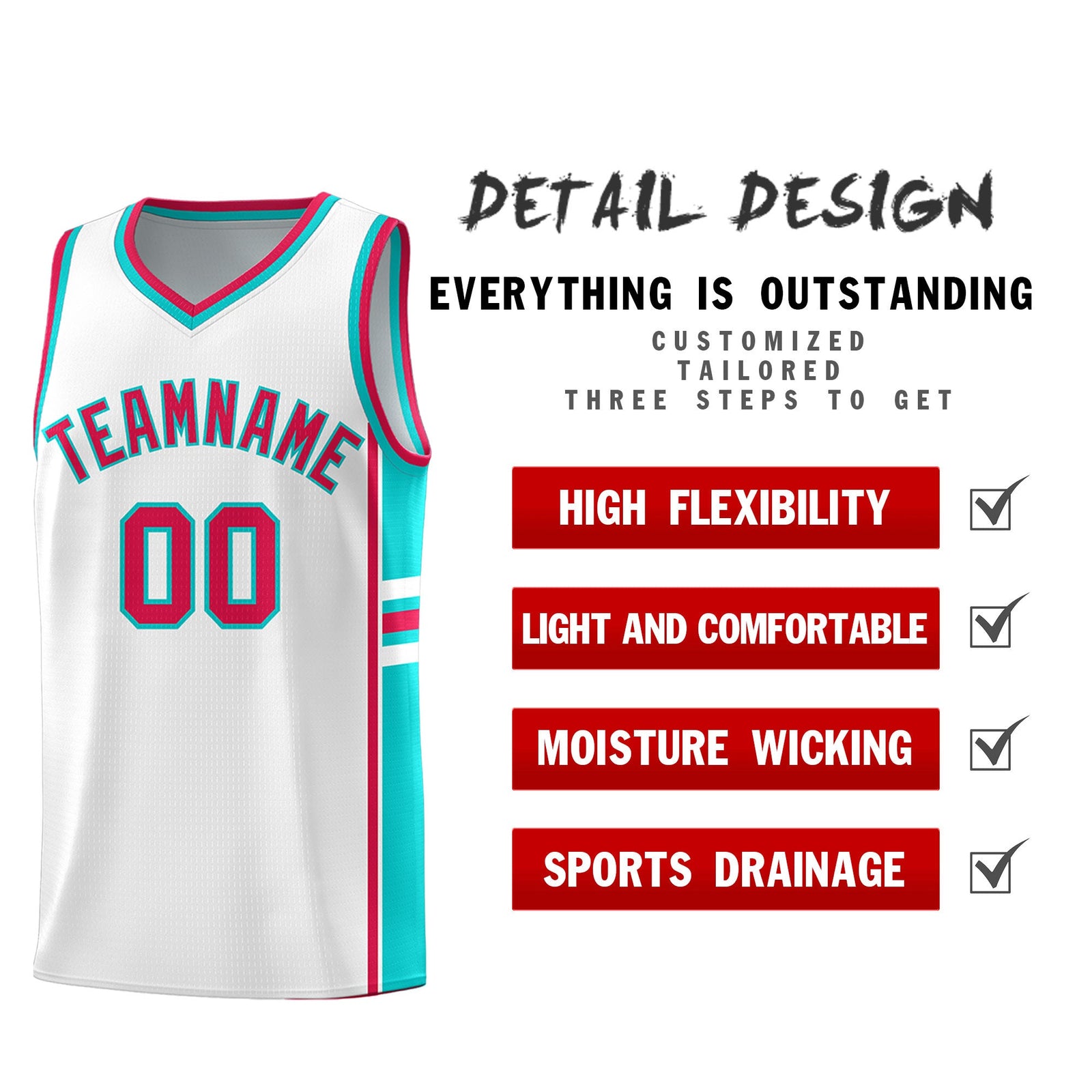Custom Youth Basketball Jersey - White Aqua Personalized Varsity Two-Tone Uniform