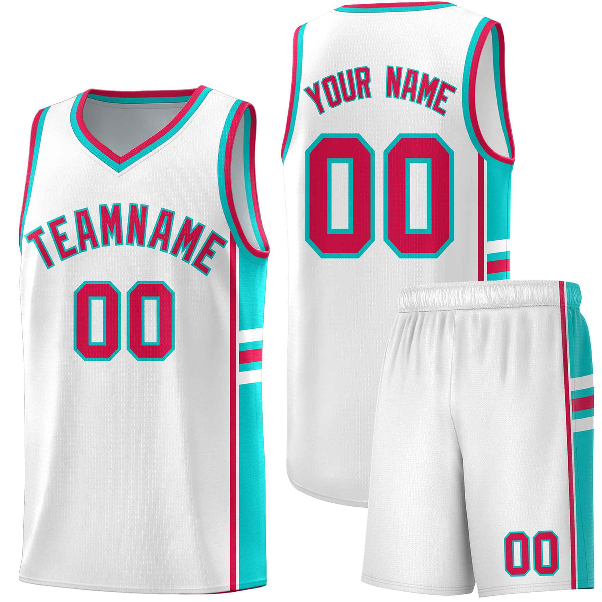 Custom Youth Basketball Jersey - White Aqua Personalized Varsity Two-Tone Uniform