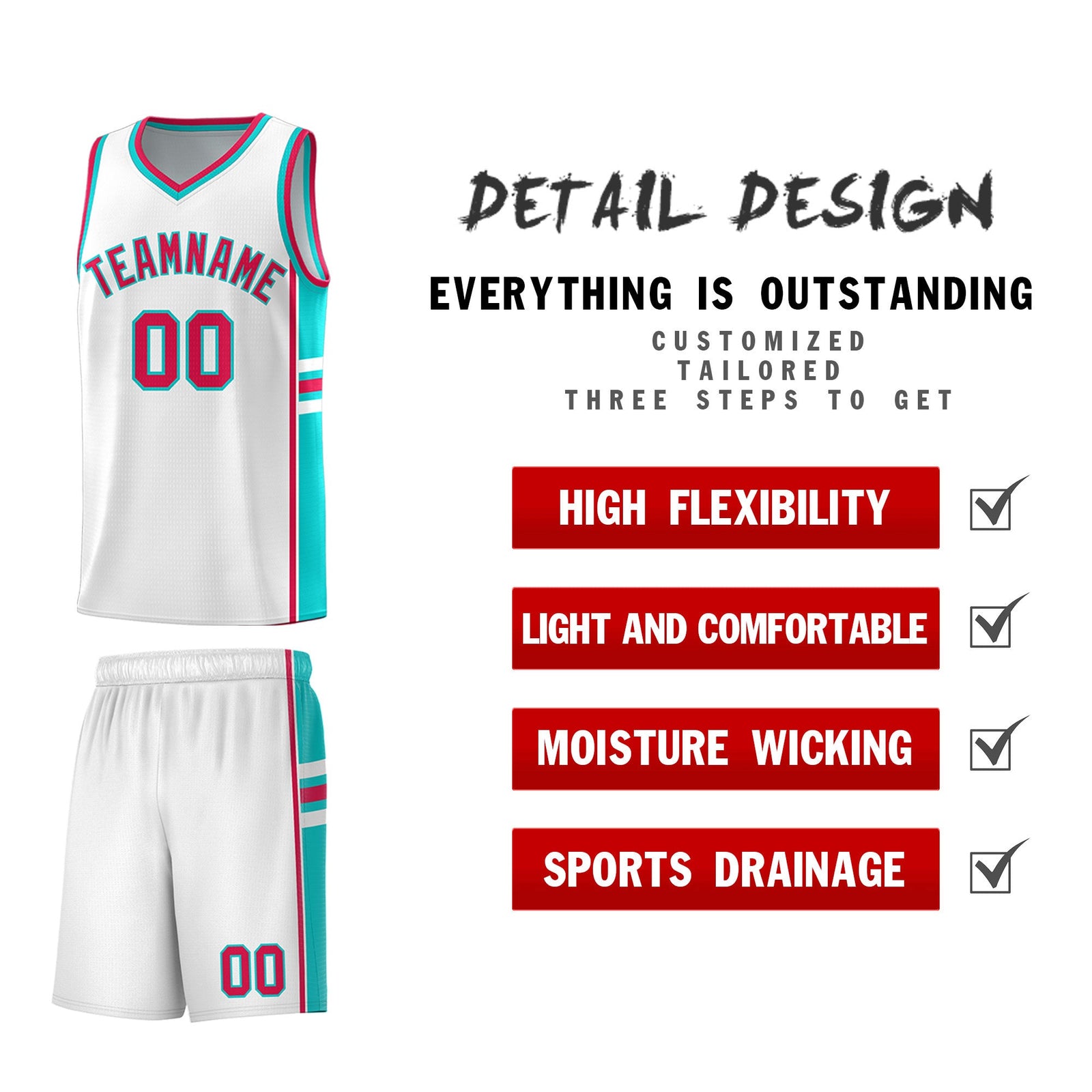 Custom Youth Basketball Jersey - White Aqua Personalized Varsity Two-Tone Uniform