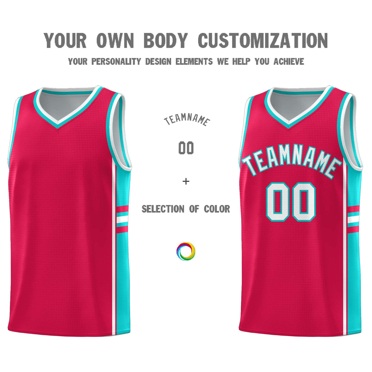Custom Youth Basketball Jersey - Red Aqua Two-Tone Varsity Jersey Set
