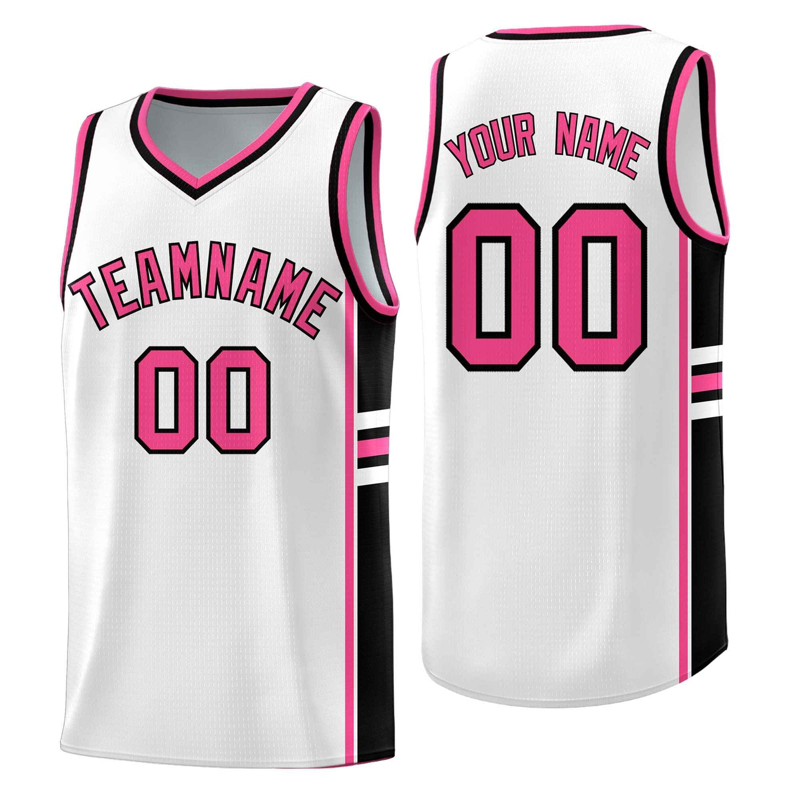 Custom Youth Basketball Jersey - White Pink Personalized Varsity Two-Tone Uniform