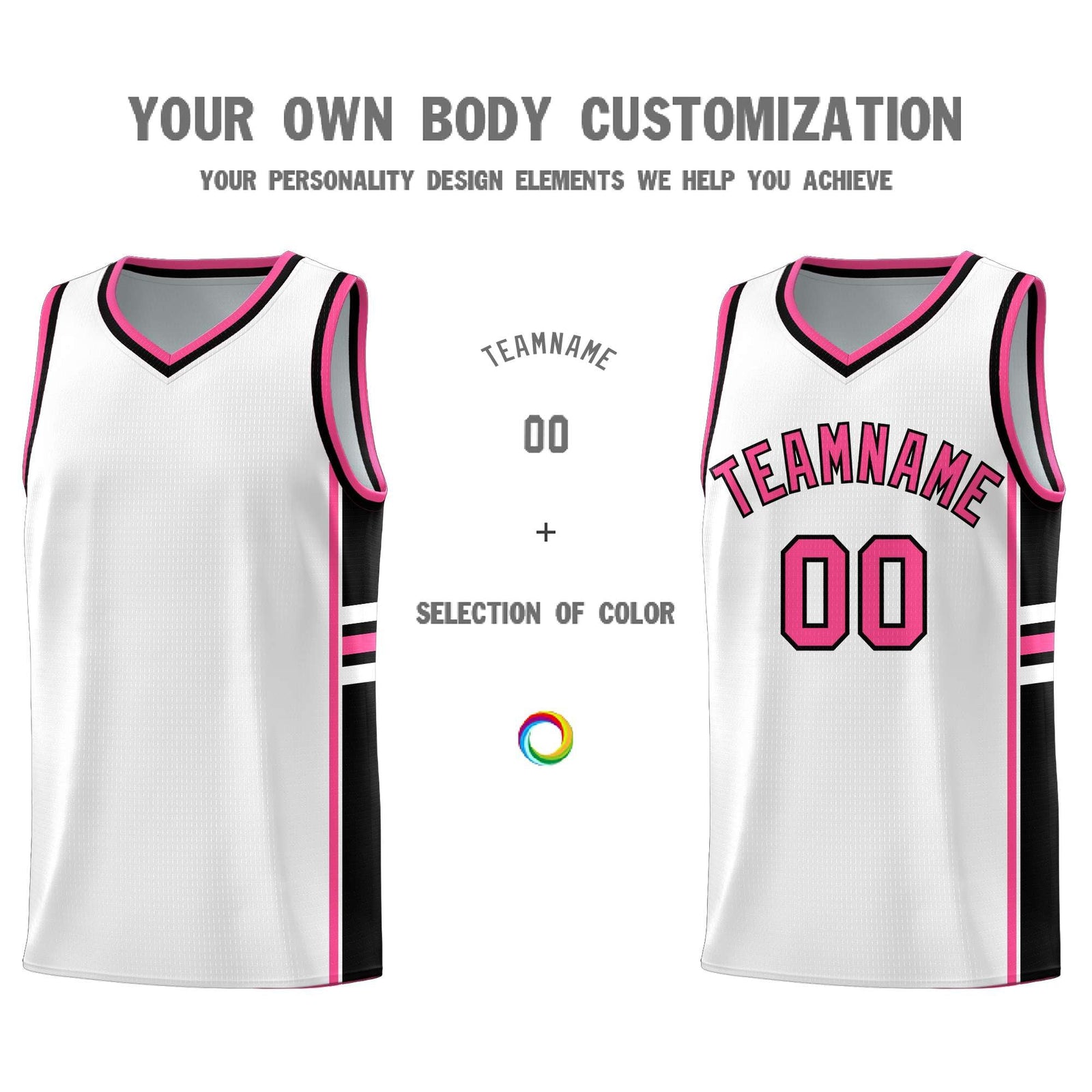 Custom Youth Basketball Jersey - White Pink Personalized Varsity Two-Tone Uniform