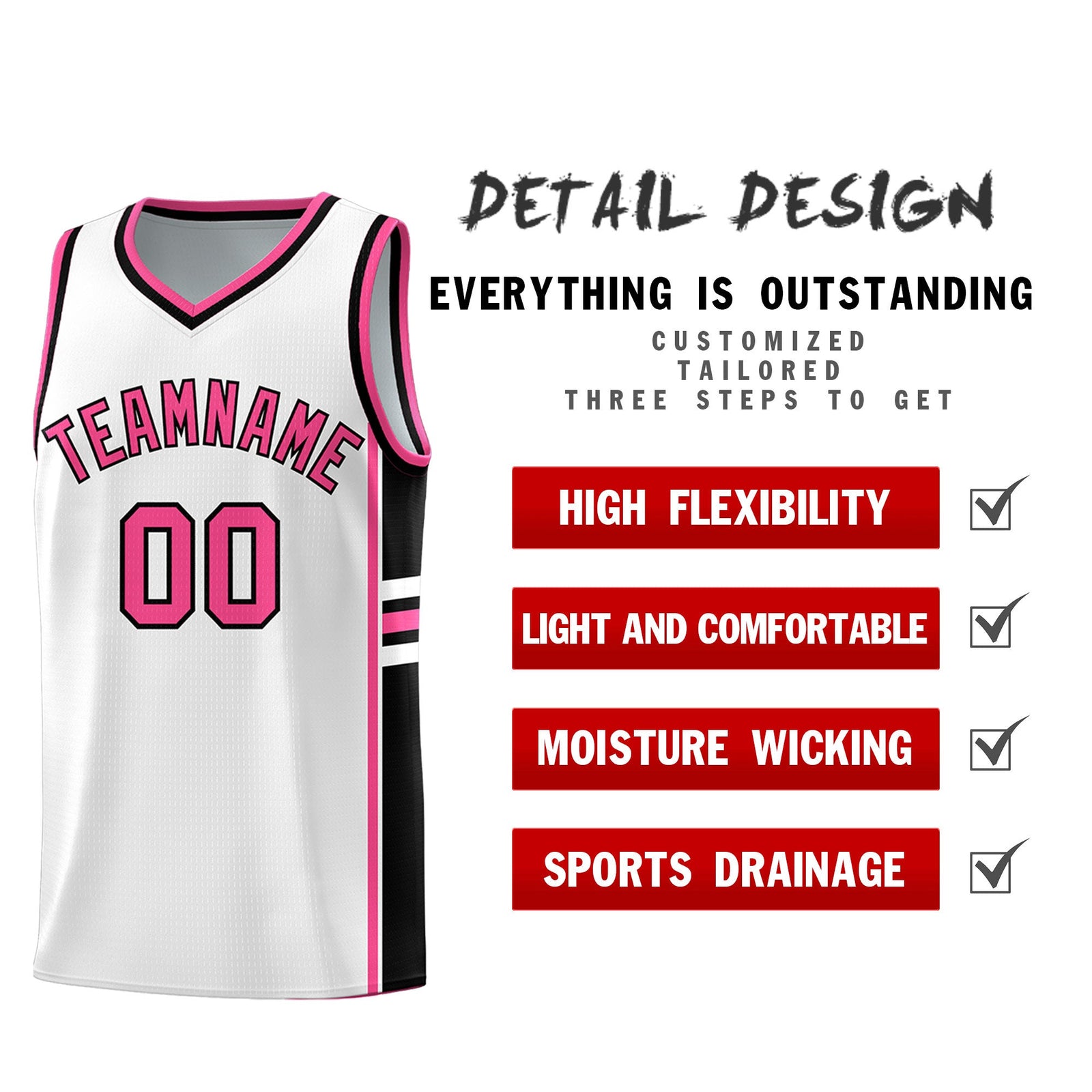 Custom Youth Basketball Jersey - White Pink Personalized Varsity Two-Tone Uniform