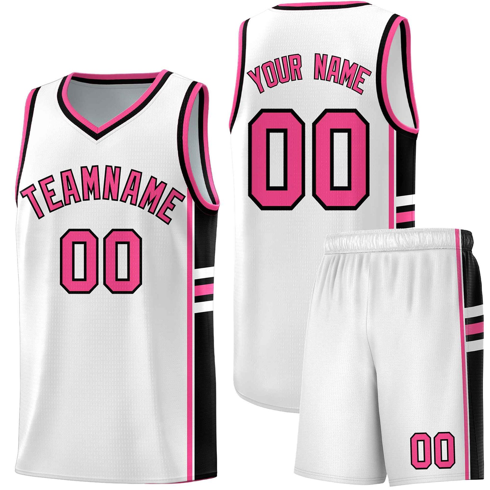 Custom Youth Basketball Jersey - White Pink Personalized Varsity Two-Tone Uniform