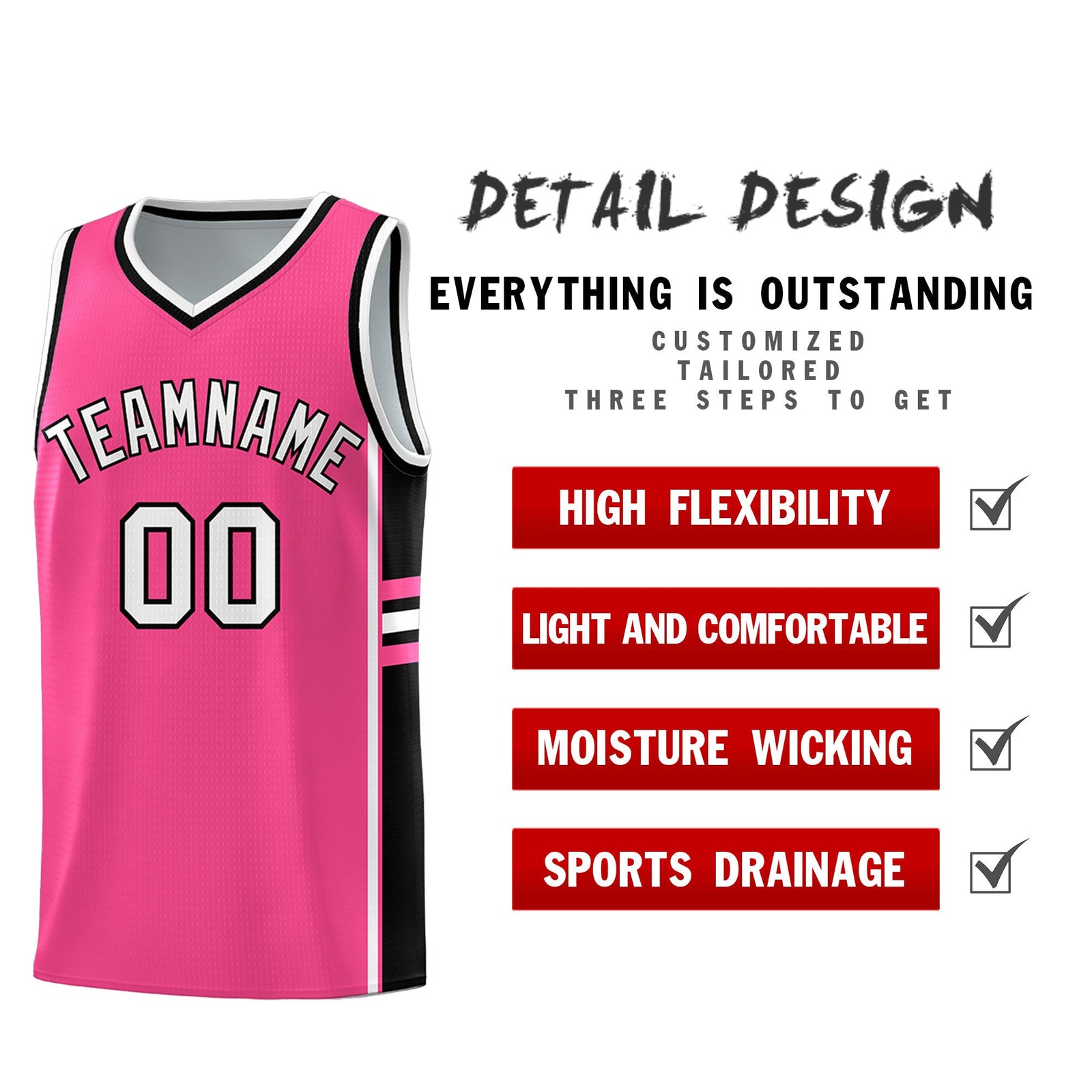 Custom Youth Basketball Jersey - Pink Black Two-Tone Varsity Jersey Set