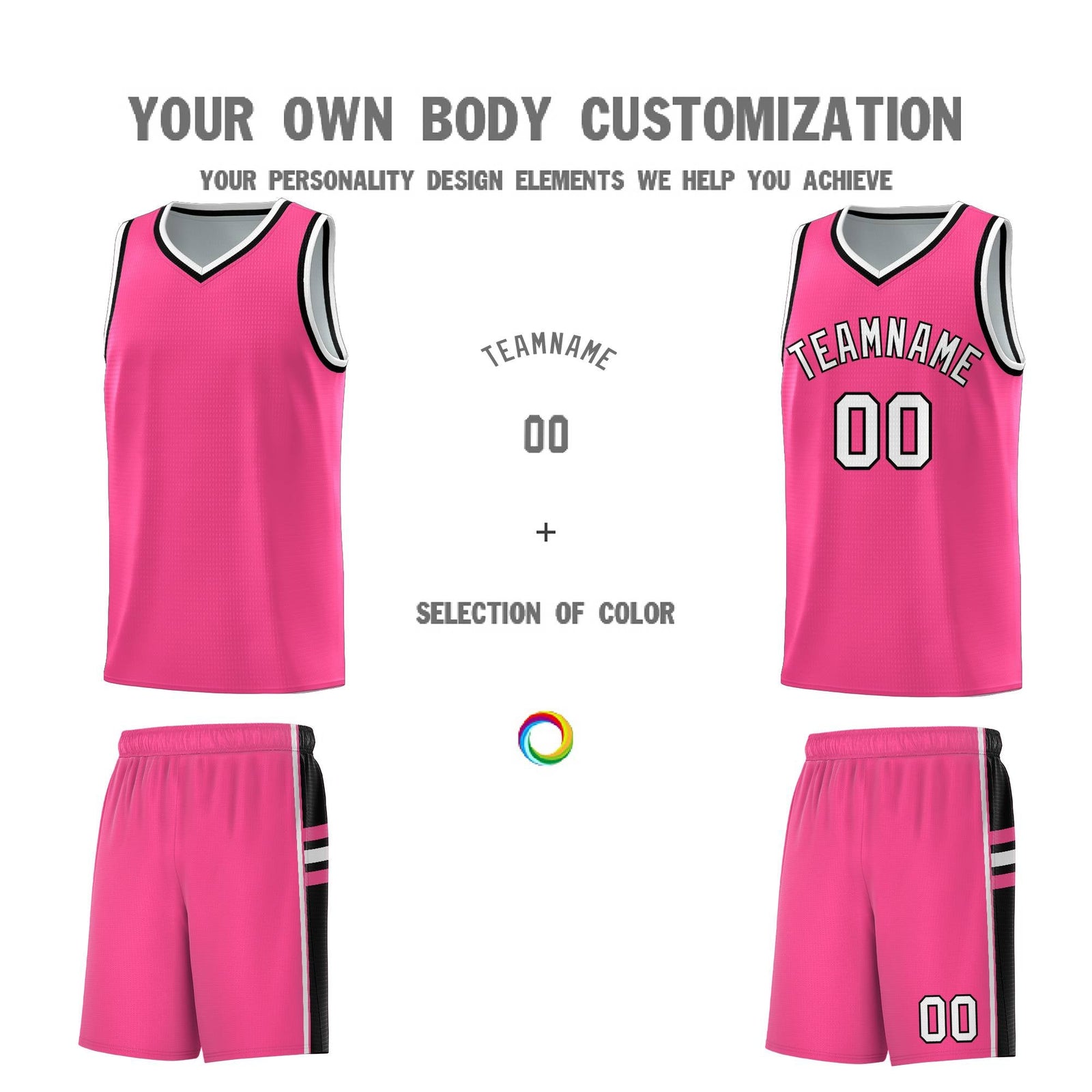Custom Youth Basketball Jersey - Pink Black Two-Tone Varsity Jersey Set