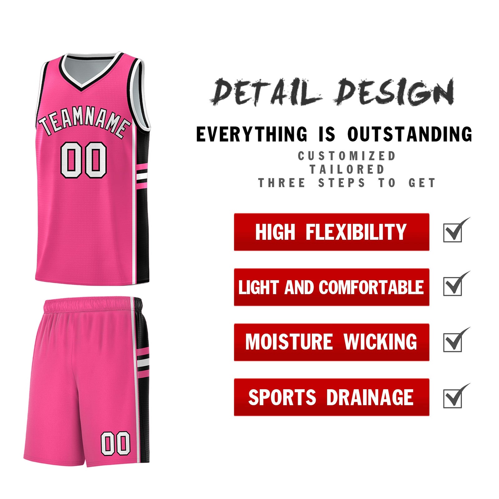 Custom Youth Basketball Jersey - Pink Black Two-Tone Varsity Jersey Set