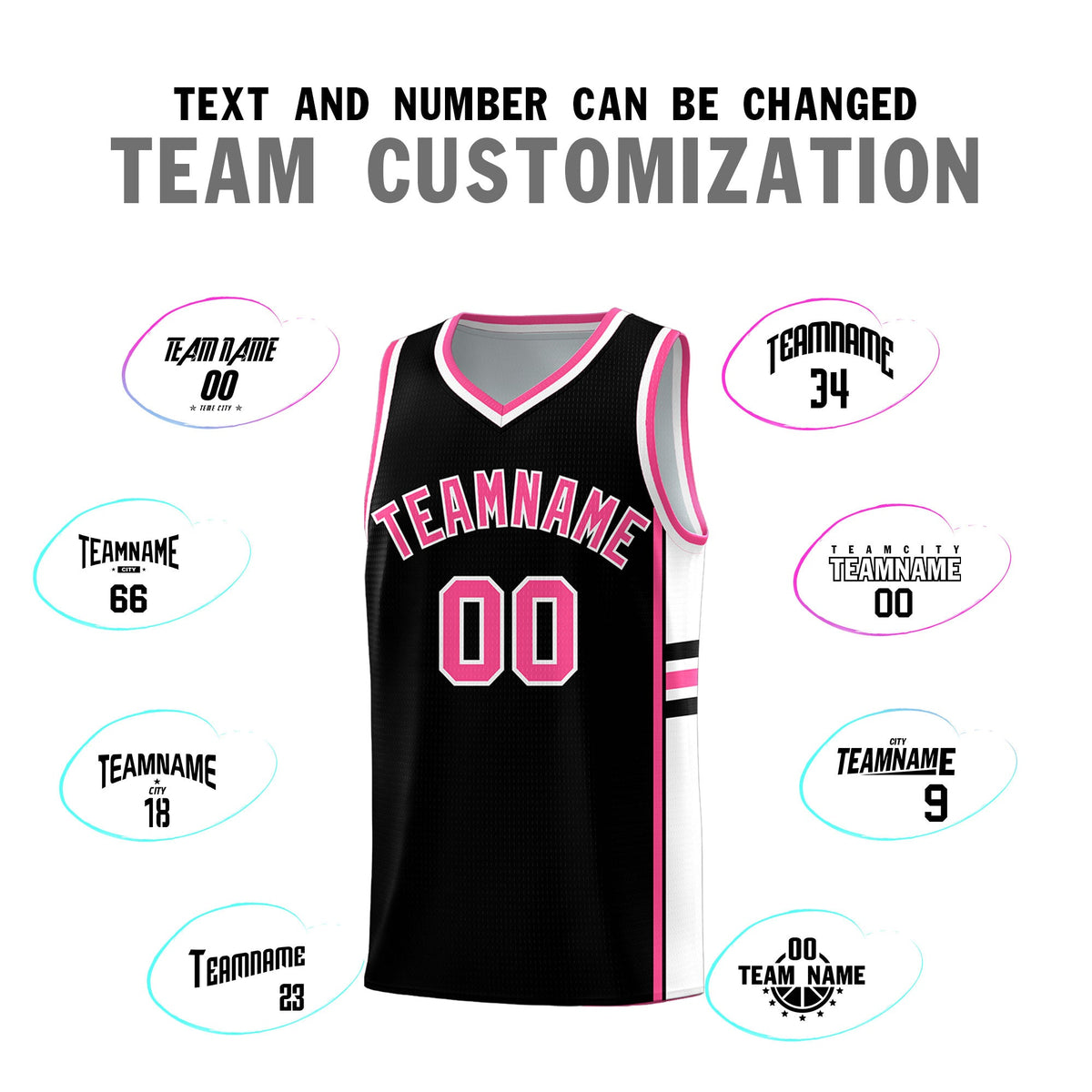 Custom Youth Basketball Jersey - Black Pink Two-Tone Classic Varsity Uniform