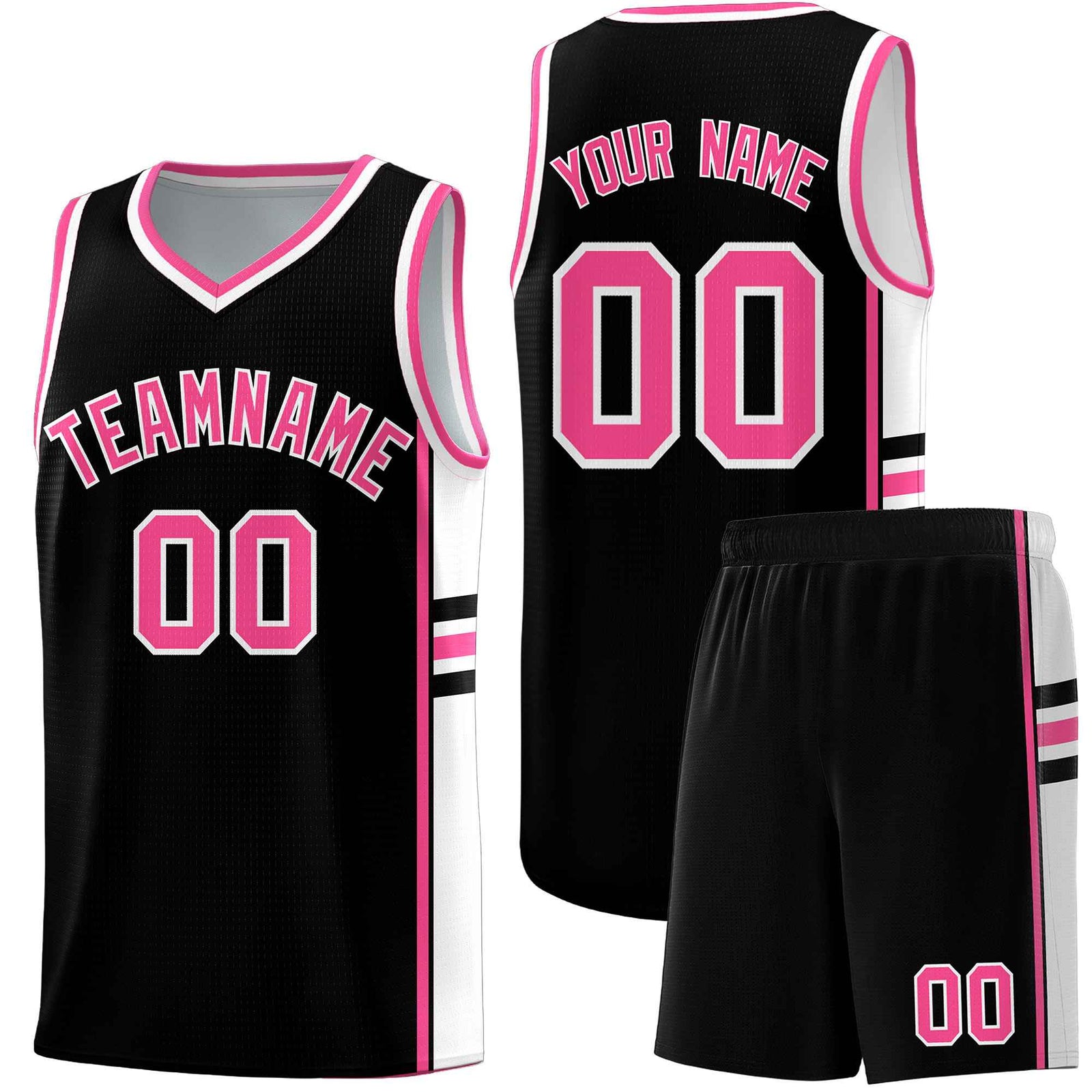 Custom Youth Basketball Jersey - Black Pink Two-Tone Classic Varsity Uniform