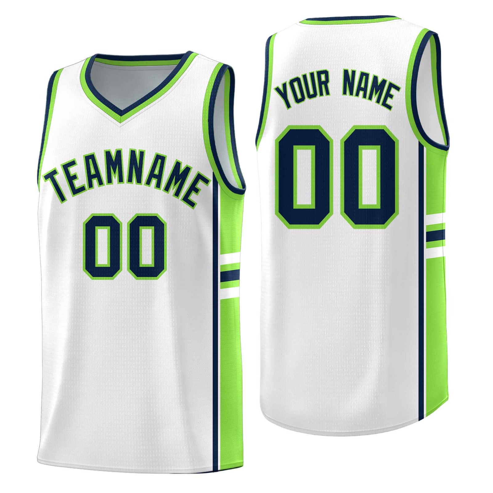 Custom Youth Basketball Jersey - White Fluorescent Green Two-Tone Varsity Jersey Set