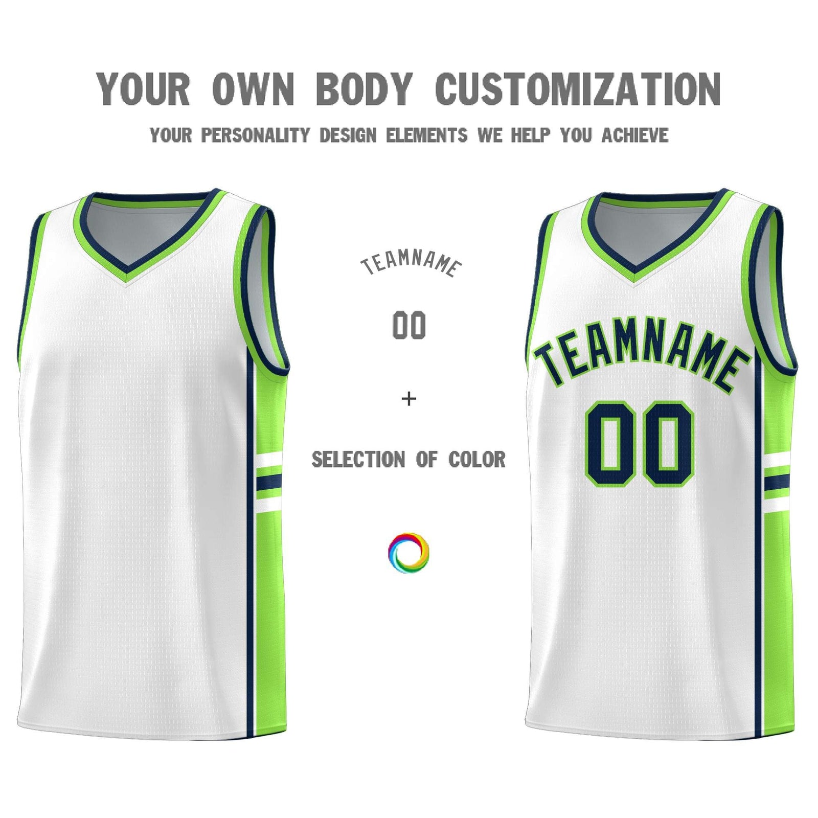 Custom Youth Basketball Jersey - White Fluorescent Green Two-Tone Varsity Jersey Set