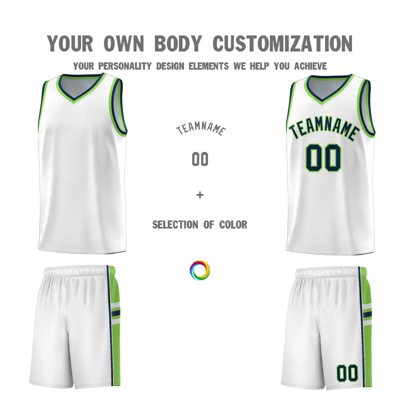 Custom Youth Basketball Jersey - White Fluorescent Green Two-Tone Varsity Jersey Set