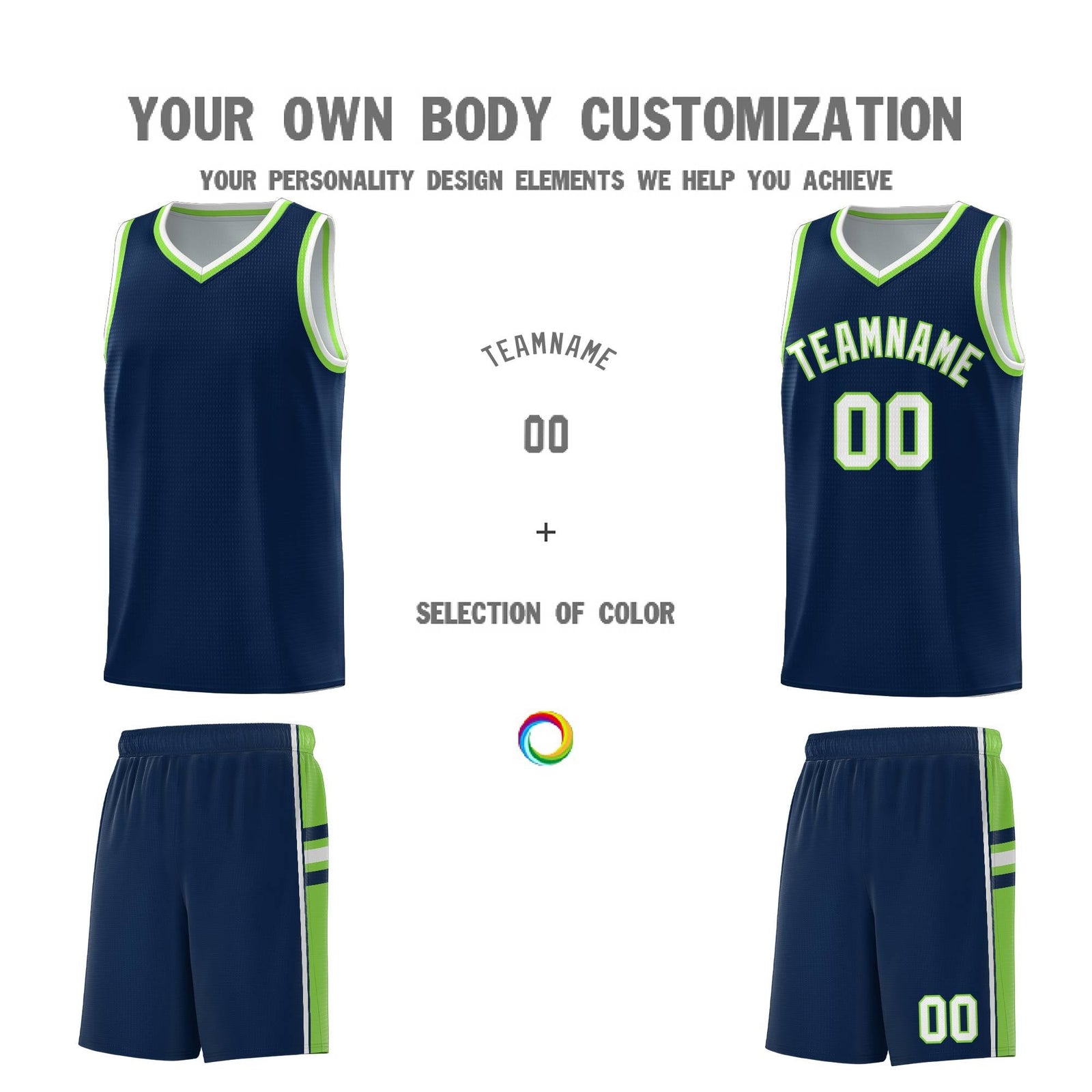 Custom Youth Basketball Jersey - Navy Fluorescent Green Two-Tone Varsity Jersey Set