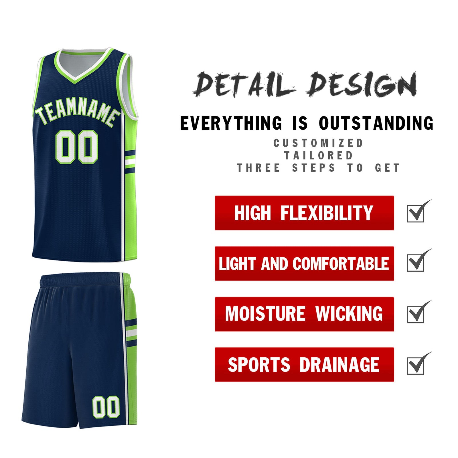 Custom Youth Basketball Jersey - Navy Fluorescent Green Two-Tone Varsity Jersey Set