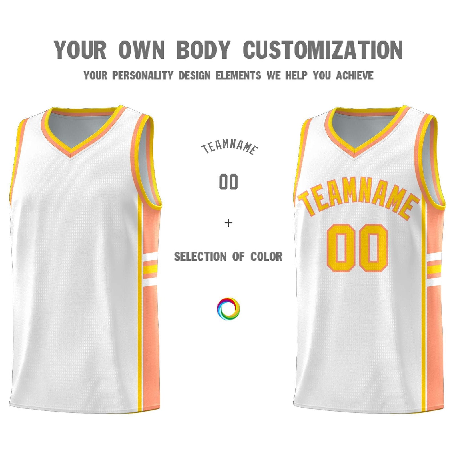 Custom Youth Basketball Jersey - White Light Orange Two-Tone Varsity Jersey Set
