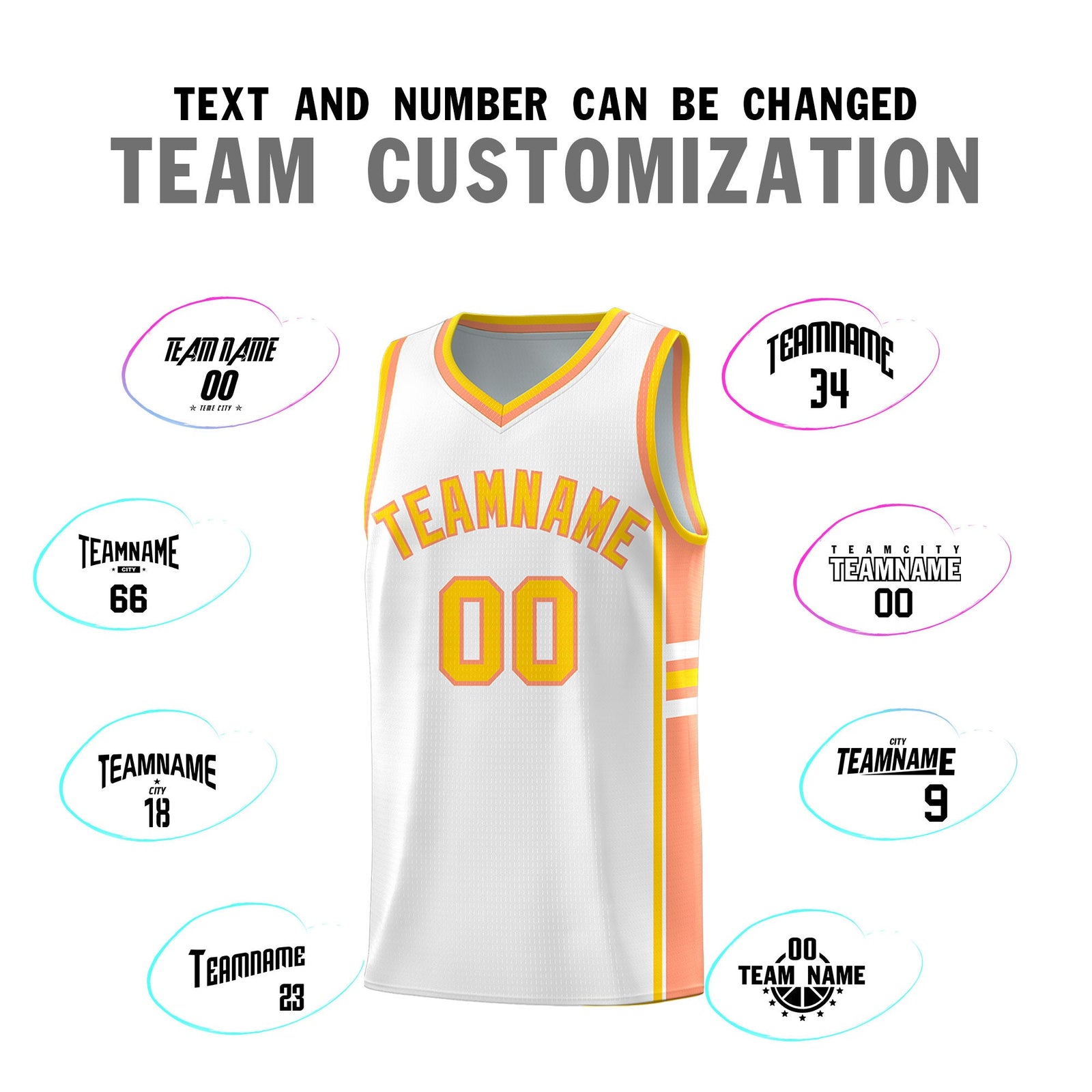 Custom Youth Basketball Jersey - White Light Orange Two-Tone Varsity Jersey Set