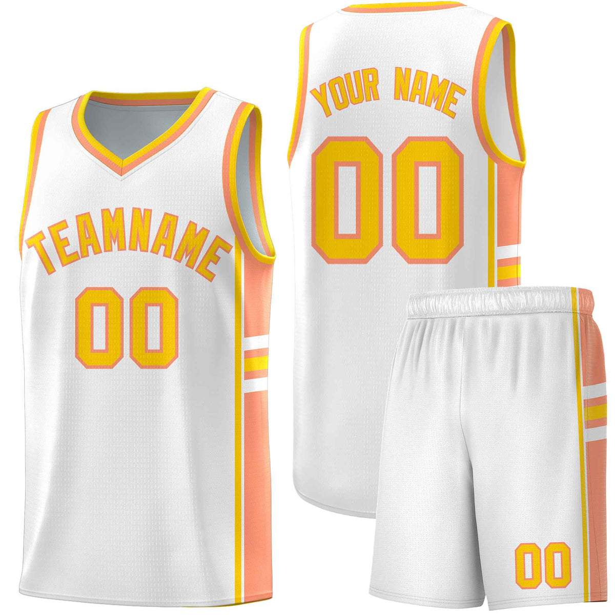 Custom Youth Basketball Jersey - White Light Orange Two-Tone Varsity Jersey Set