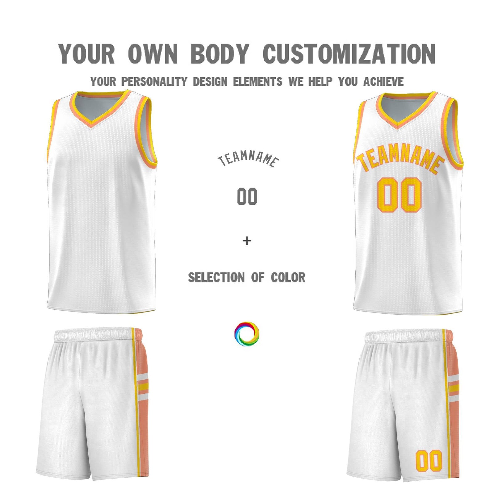 Custom Youth Basketball Jersey - White Light Orange Two-Tone Varsity Jersey Set