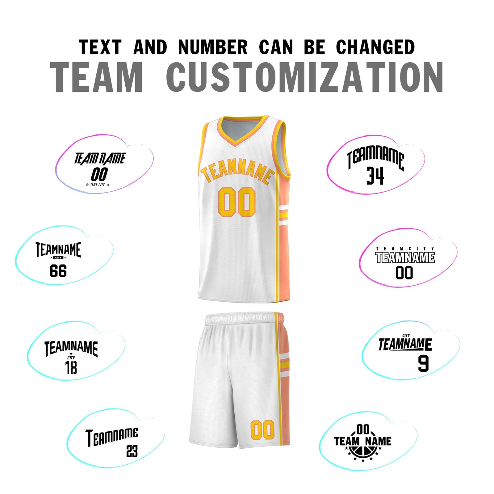 Custom Youth Basketball Jersey - White Light Orange Two-Tone Varsity Jersey Set