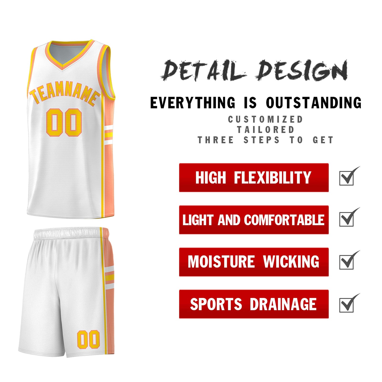 Custom Youth Basketball Jersey - White Light Orange Two-Tone Varsity Jersey Set