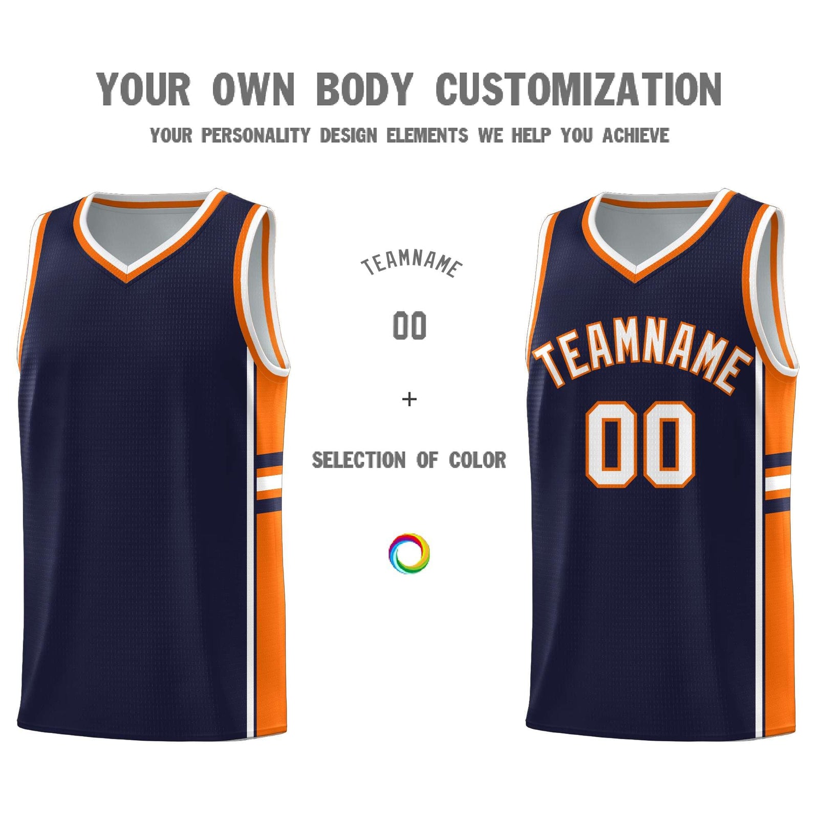Custom Youth Basketball Jersey - Navy Orange Two-Tone Classic Varsity Uniform