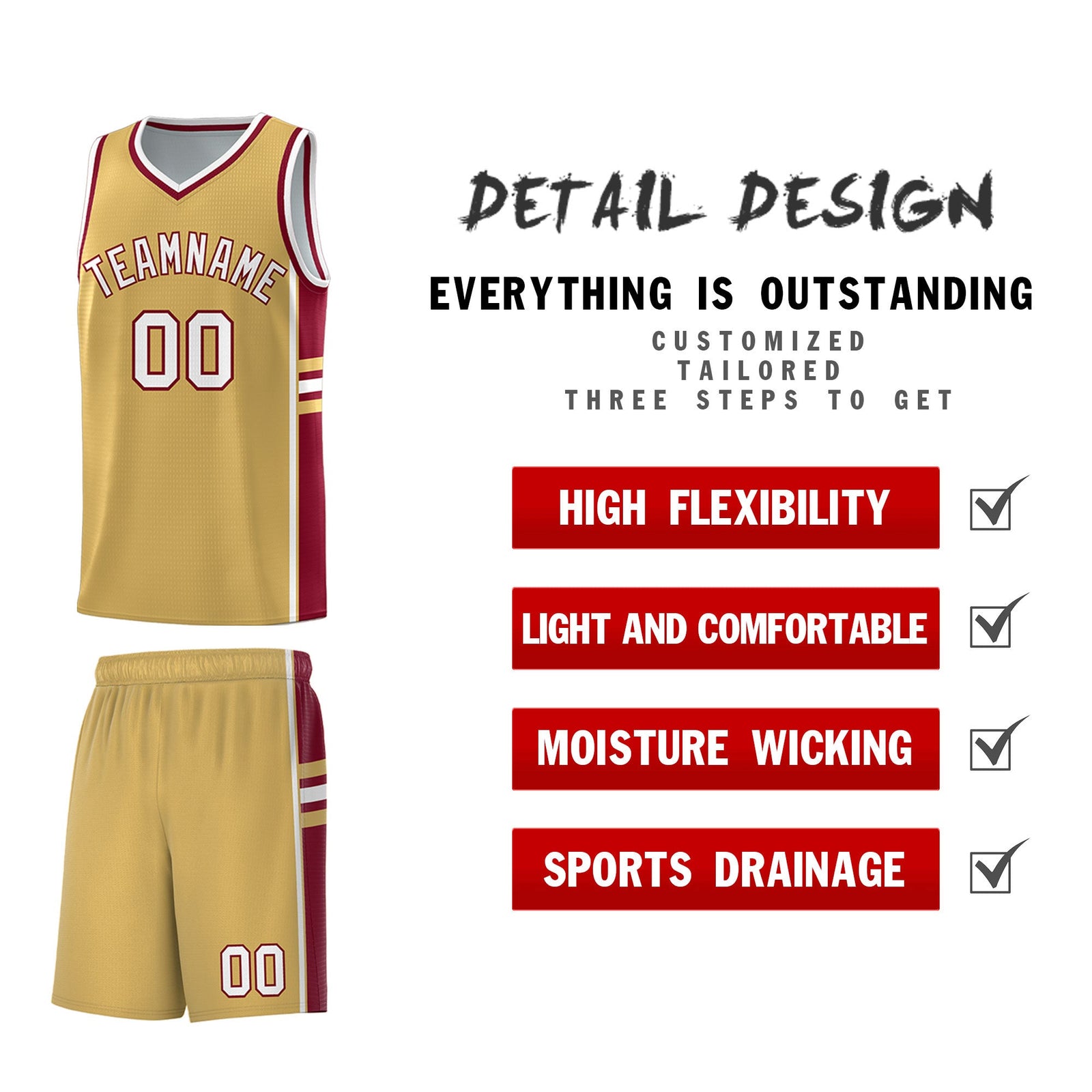 Custom Youth Basketball Jersey - Old Gold Crimson Two-Tone Classic Varsity Uniform
