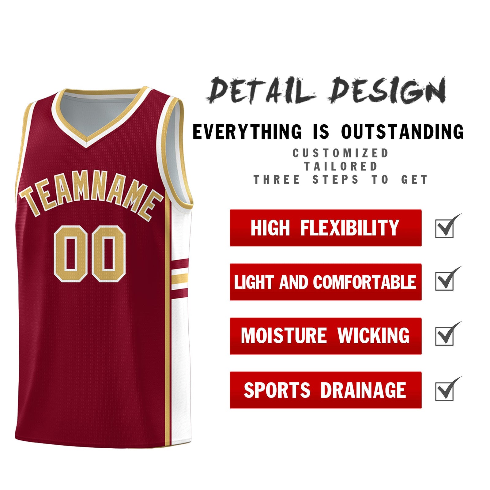 Custom Youth Basketball Jersey - Crimson Old Gold Personalized Varsity Two-Tone Uniform