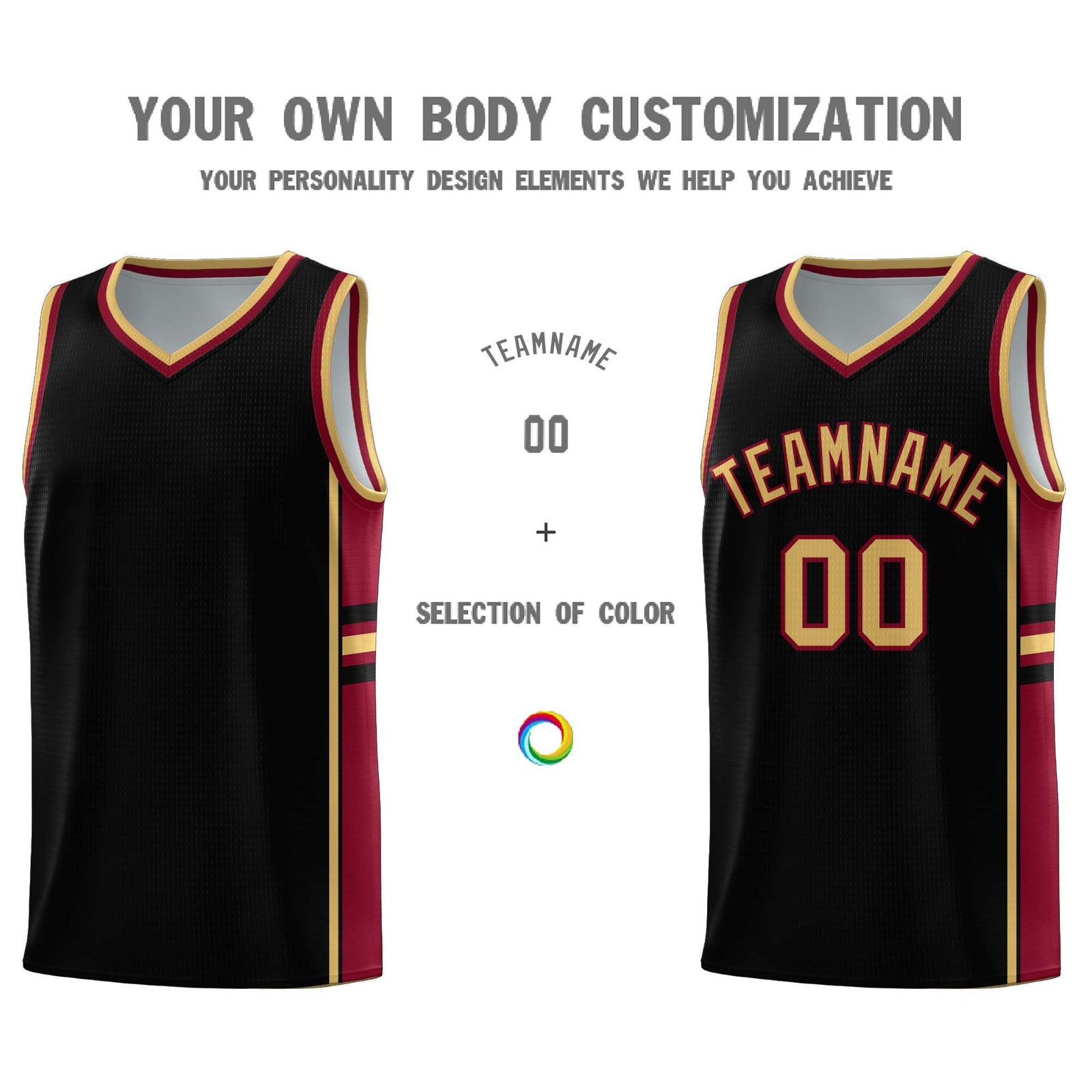 Custom Youth Basketball Jersey - Black Crimson Two-Tone Varsity Jersey Set