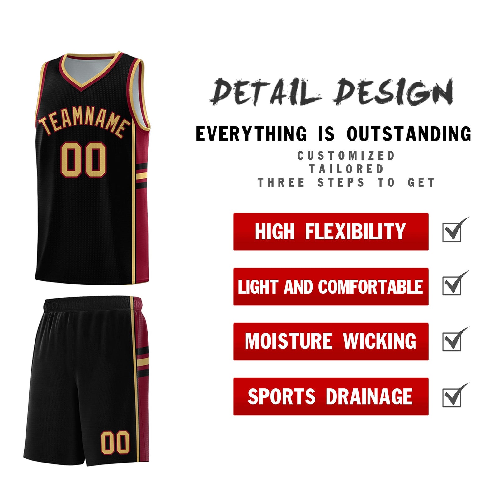 Custom Youth Basketball Jersey - Black Crimson Two-Tone Varsity Jersey Set