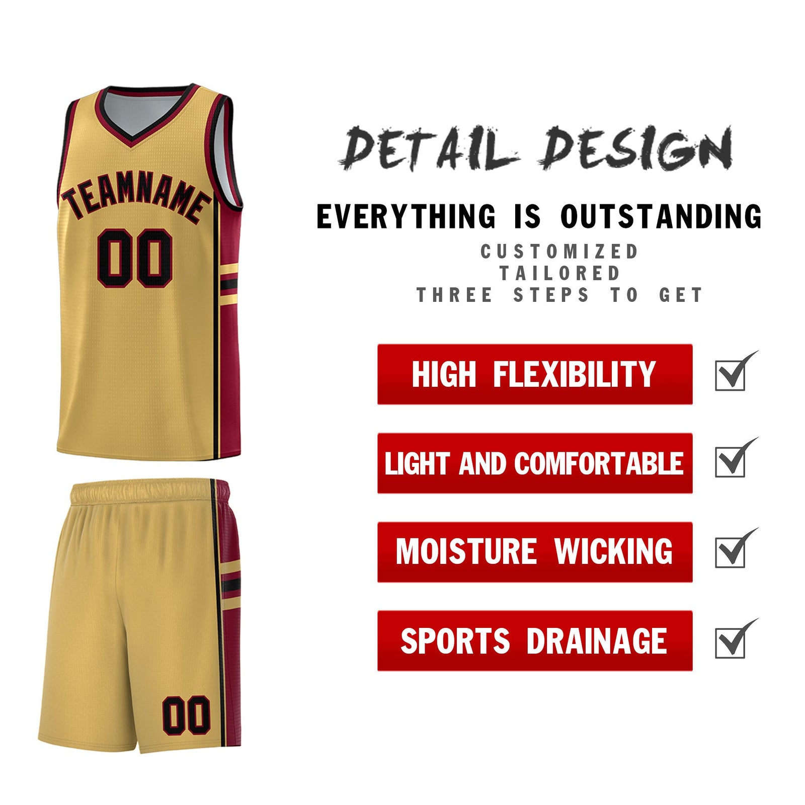 Custom Youth Basketball Jersey - Old Gold Crimson Two-Tone Classic Varsity Uniform
