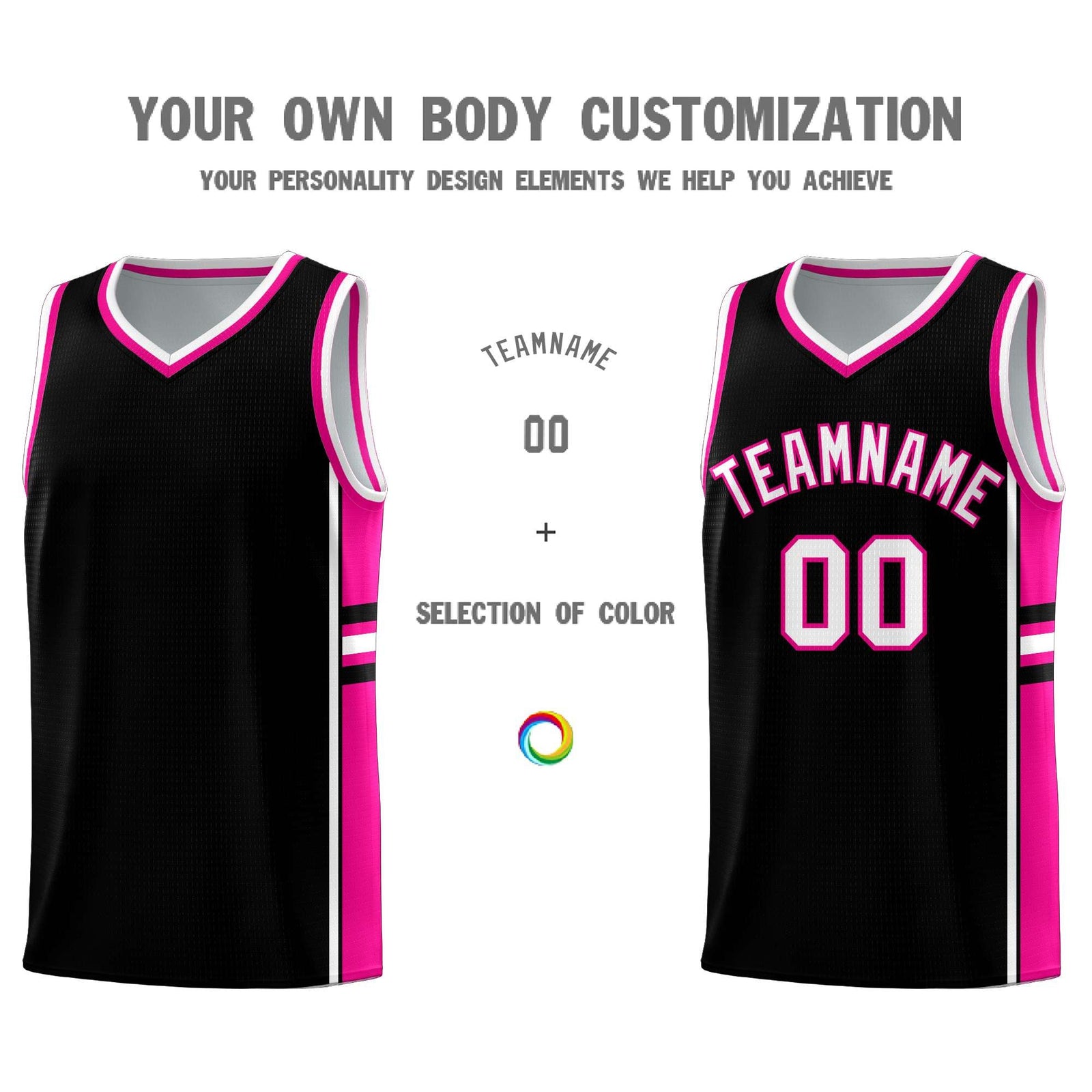 Custom Youth Basketball Jersey - Black Pink Two-Tone Classic Varsity Uniform