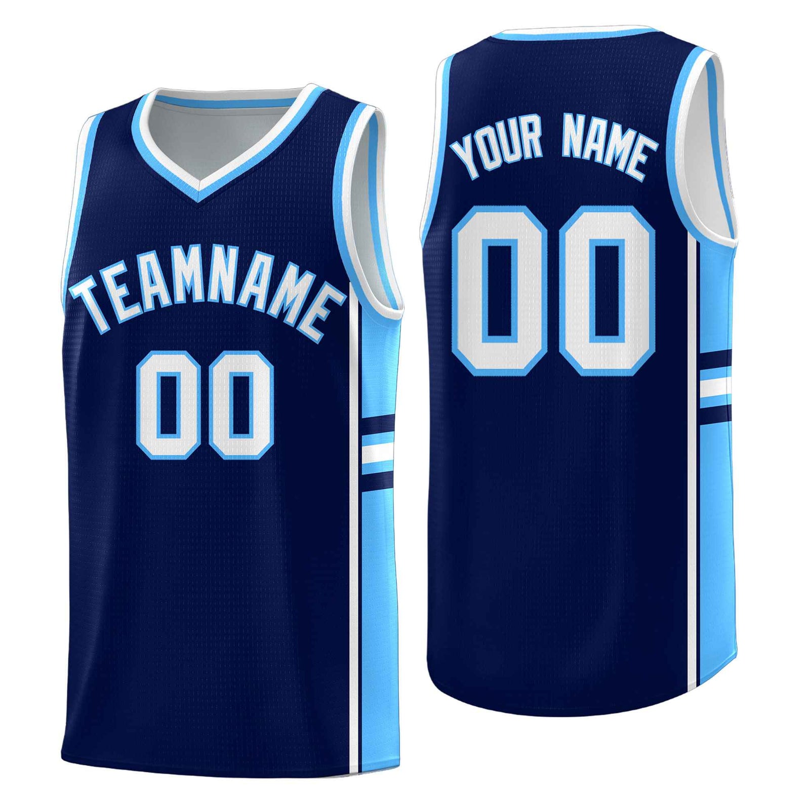 Custom Youth Basketball Jersey - Navy Powder Blue Two-Tone Classic Varsity Uniform