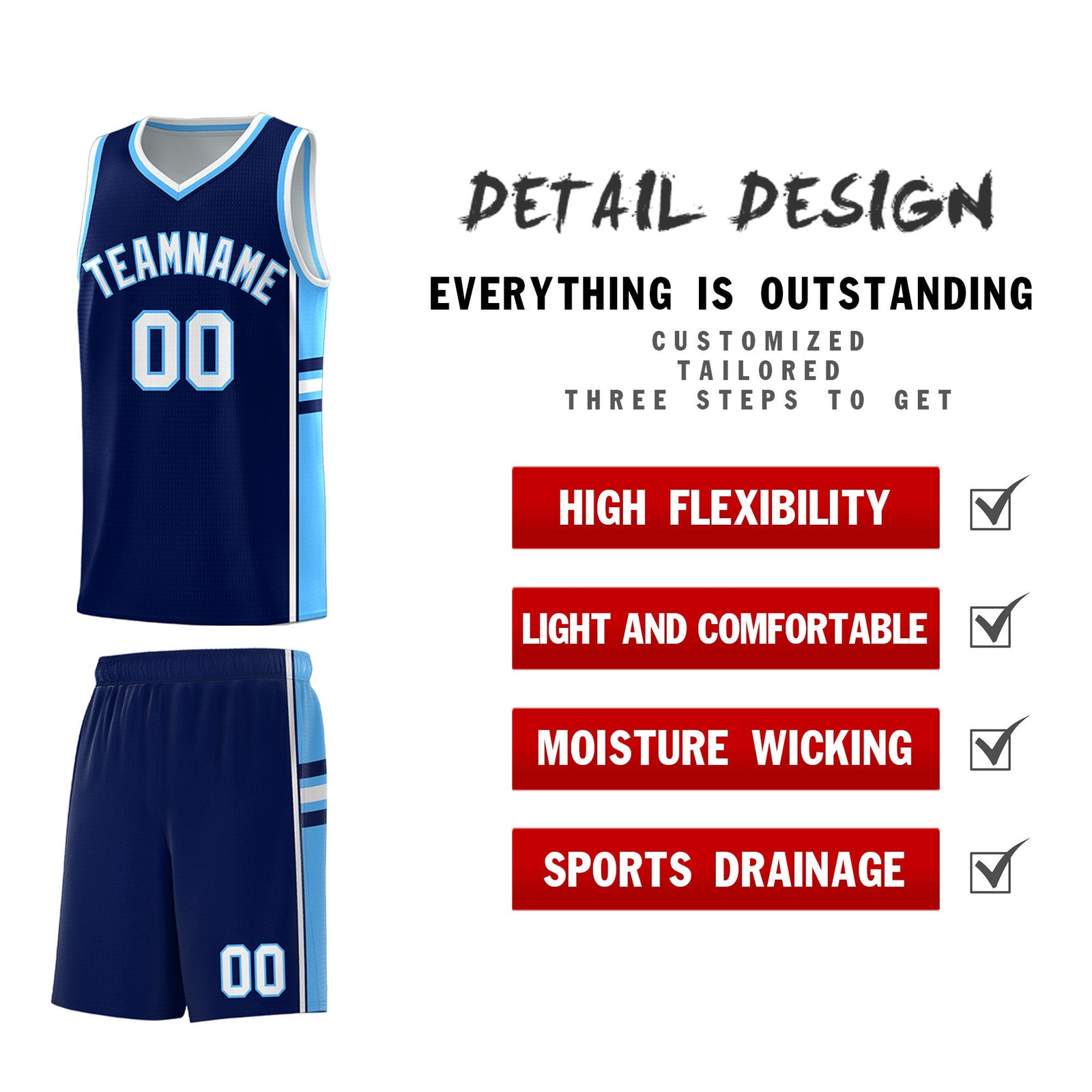 Custom Youth Basketball Jersey - Navy Powder Blue Two-Tone Classic Varsity Uniform