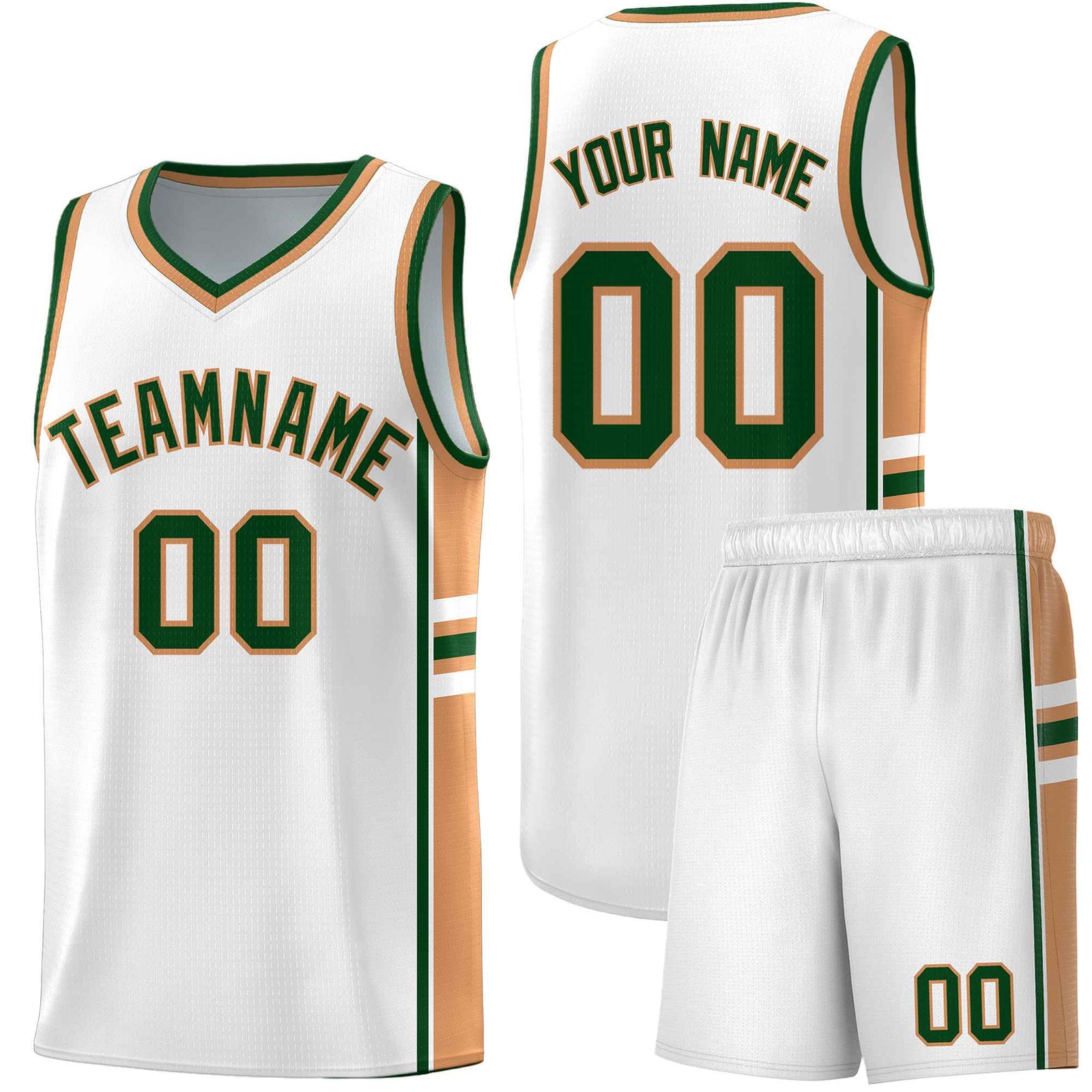 Custom Youth Basketball Jersey - White Buckskin Brown Two-Tone Varsity Jersey Set