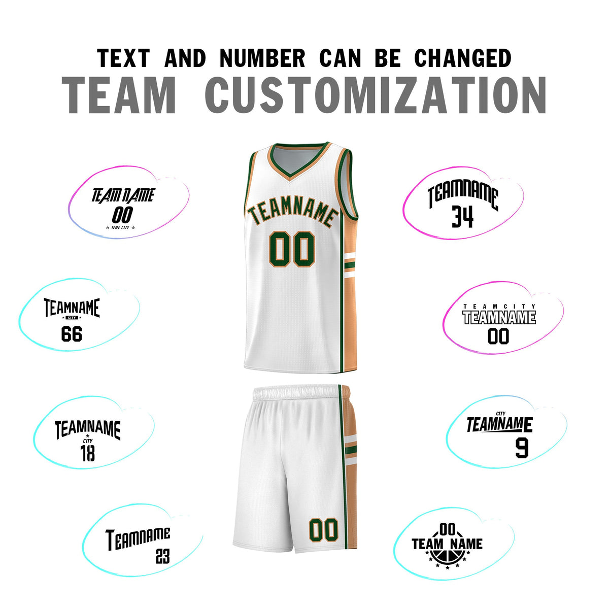 Custom Youth Basketball Jersey - White Buckskin Brown Two-Tone Varsity Jersey Set