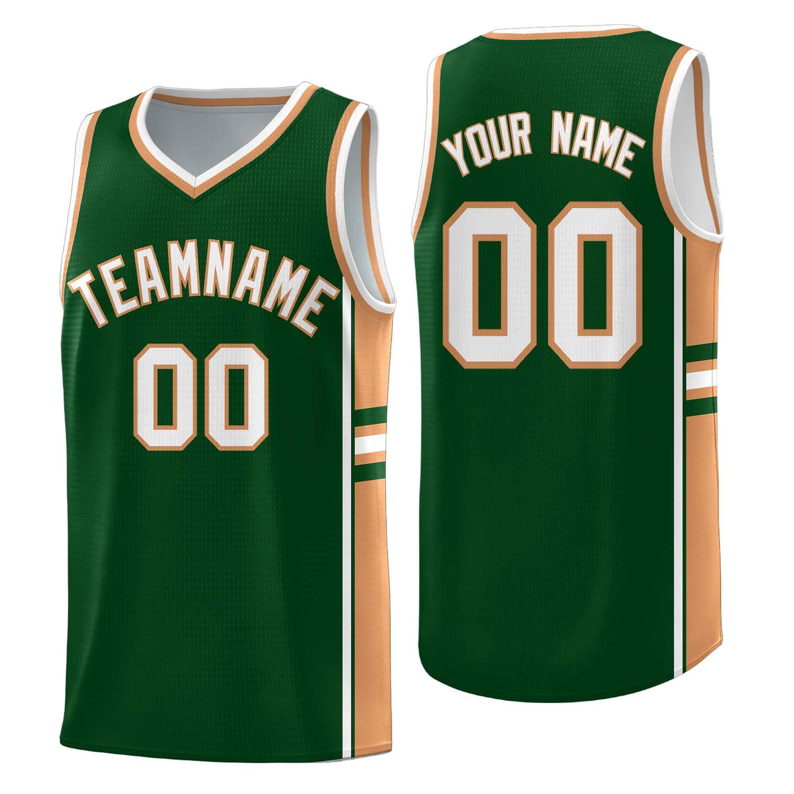 Custom Youth Basketball Jersey - Green Buckskin Brown Two-Tone Classic Varsity Uniform