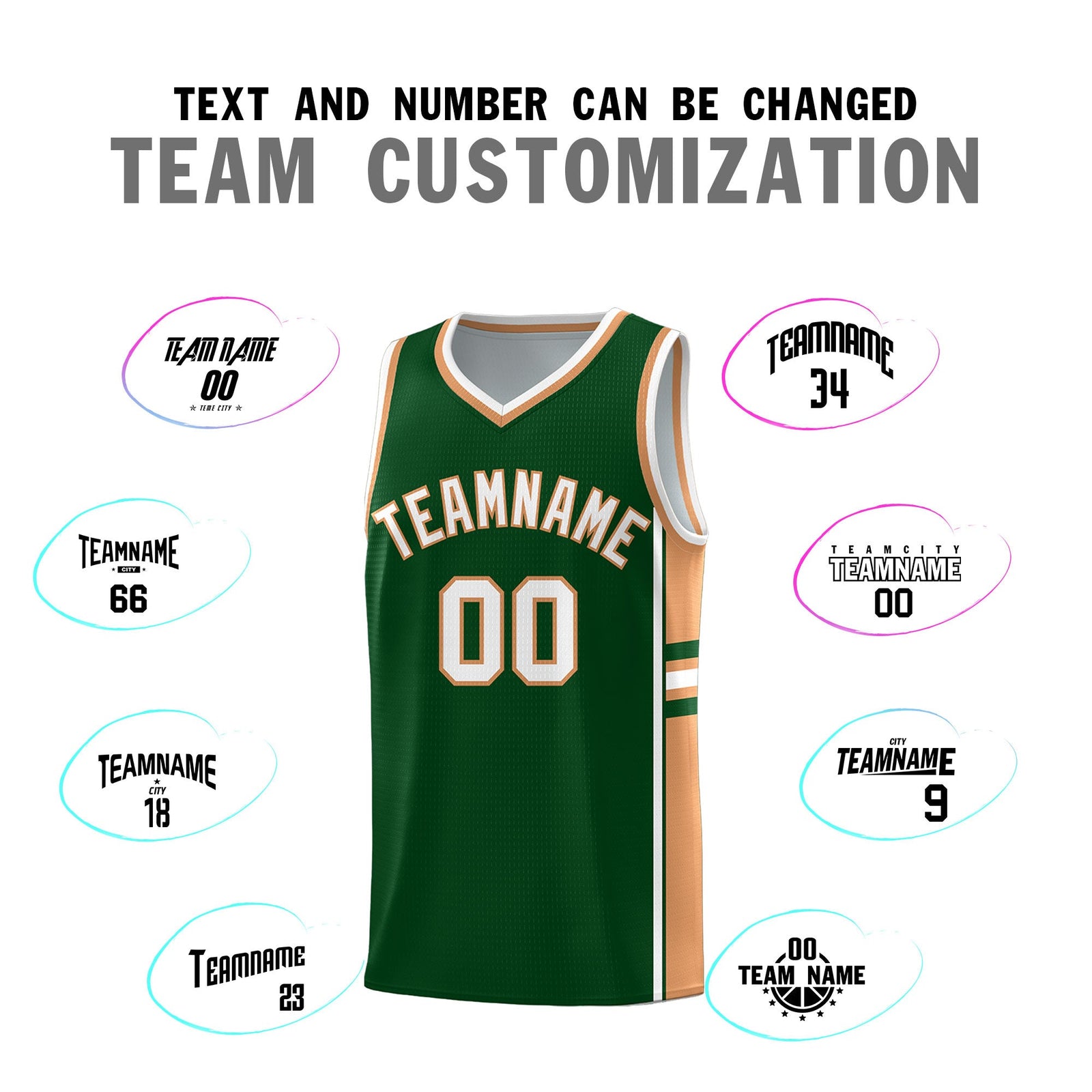 Custom Youth Basketball Jersey - Green Buckskin Brown Two-Tone Classic Varsity Uniform