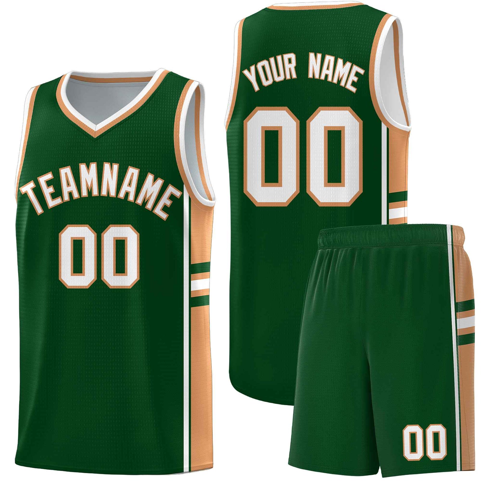 Custom Youth Basketball Jersey - Green Buckskin Brown Two-Tone Classic Varsity Uniform