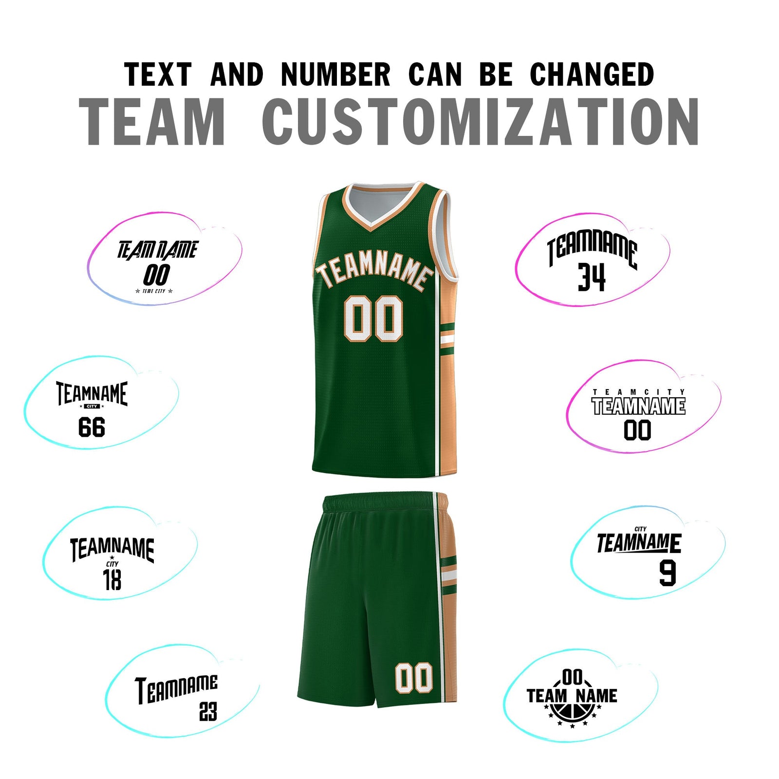 Custom Youth Basketball Jersey - Green Buckskin Brown Two-Tone Classic Varsity Uniform