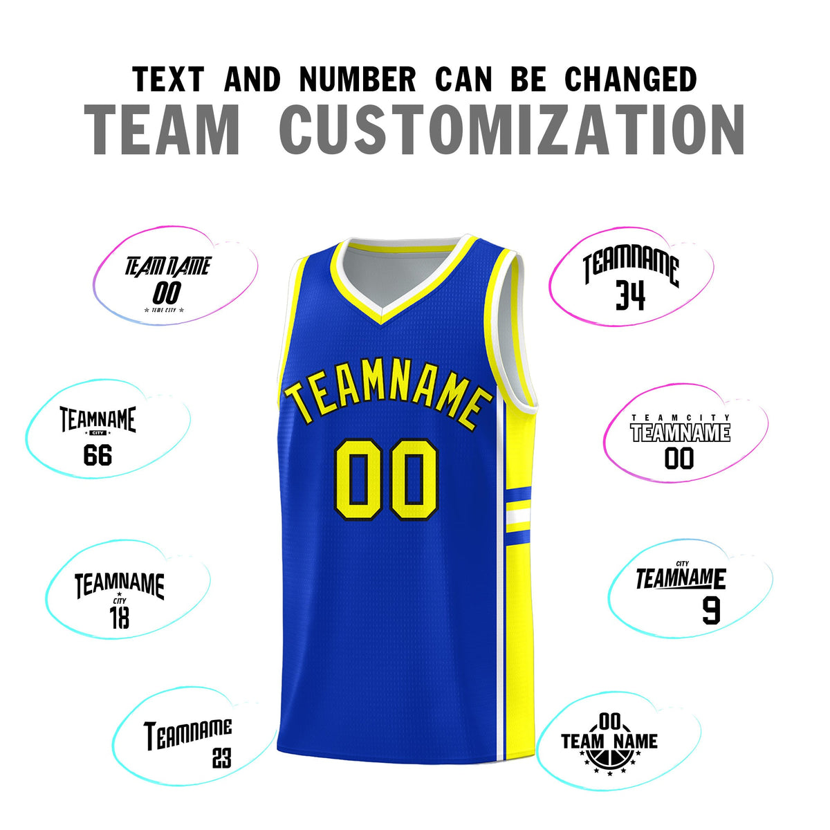 Custom Youth Basketball Jersey - Royal Fluorescent Yellow Two-Tone Classic Varsity Uniform