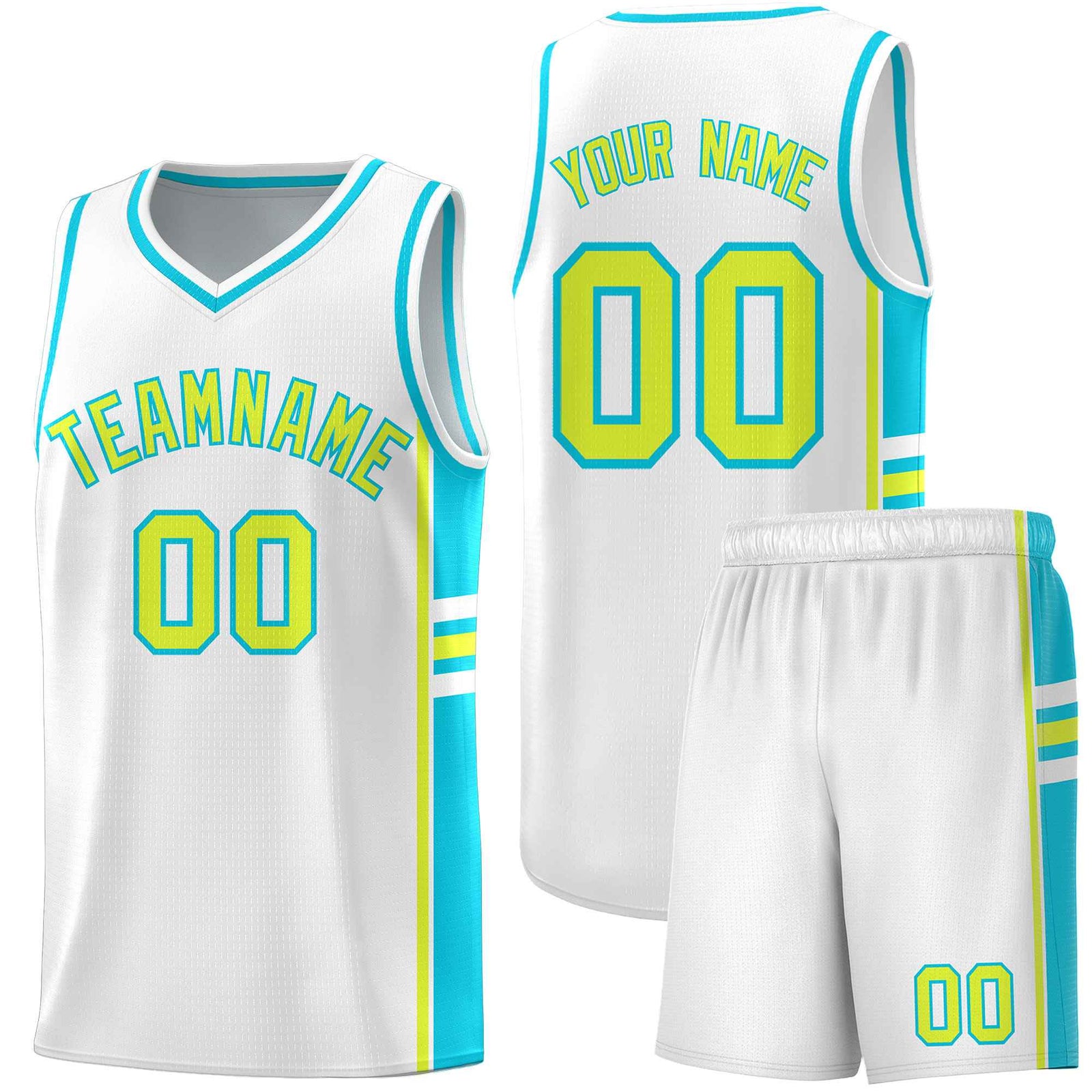Custom Youth Basketball Jersey - White Sky Blue Two-Tone Varsity Jersey Set