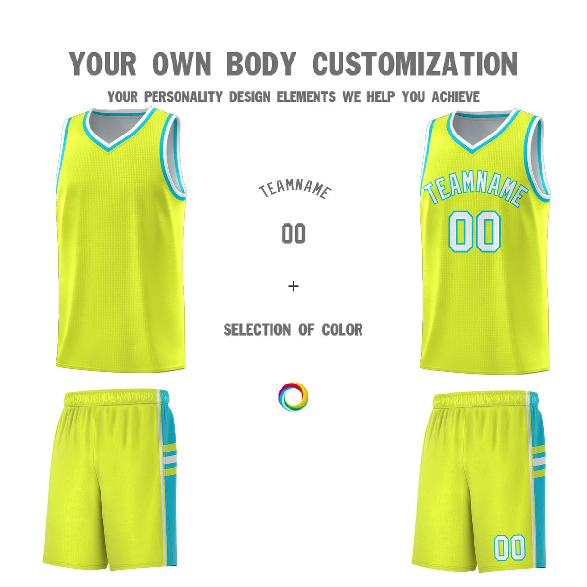 Custom Youth Basketball Jersey - Fluorescent Green Sky Blue Two-Tone Classic Varsity Uniform