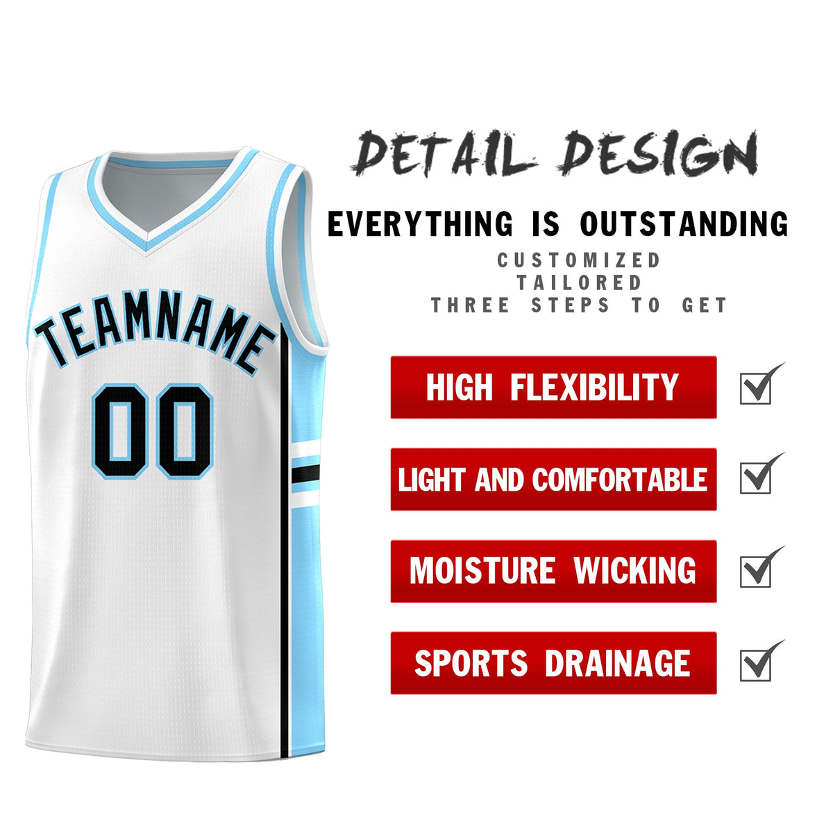Custom Youth Basketball Jersey - White Light Blue Two-Tone Varsity Jersey Set
