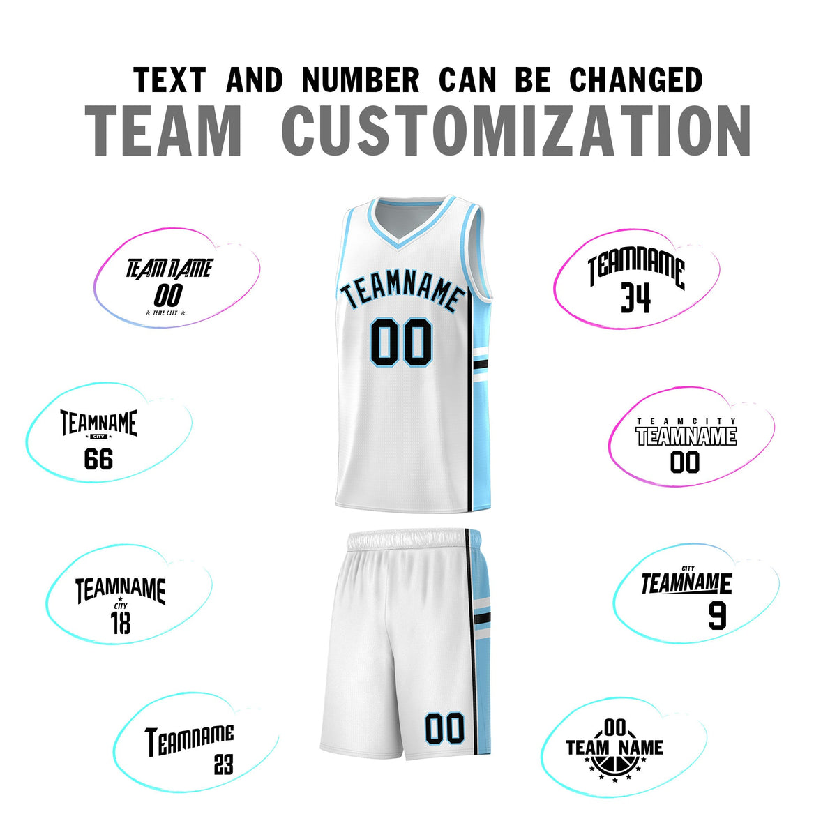 Custom Youth Basketball Jersey - White Light Blue Two-Tone Varsity Jersey Set