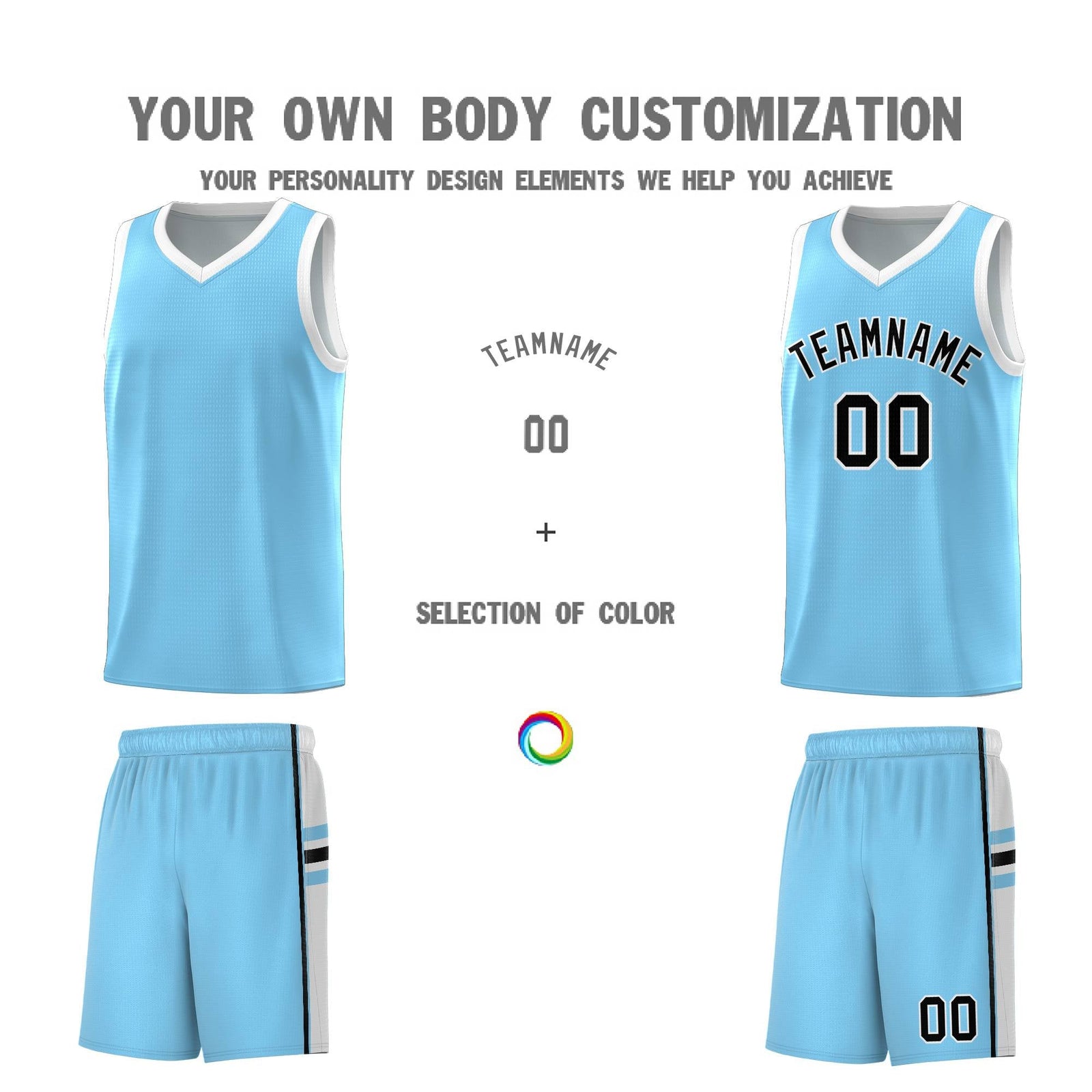 Custom Youth Basketball Jersey - Light Blue White Personalized Varsity Two-Tone Uniform