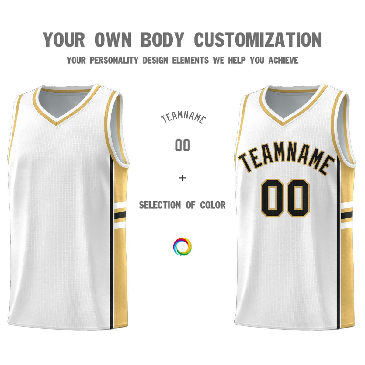 Custom Youth Basketball Jersey - White Old Gold Two-Tone Varsity Jersey Set