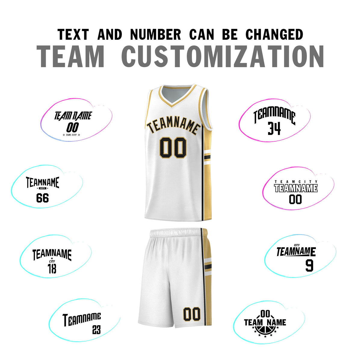 Custom Youth Basketball Jersey - White Old Gold Two-Tone Varsity Jersey Set